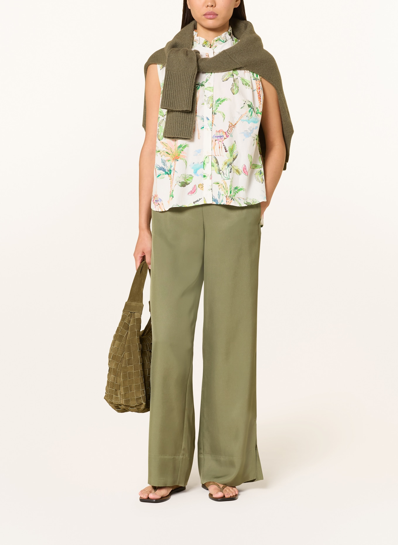 Emily VAN DEN BERGH Blouse top with ruffles: ECRU / PINK / GREEN