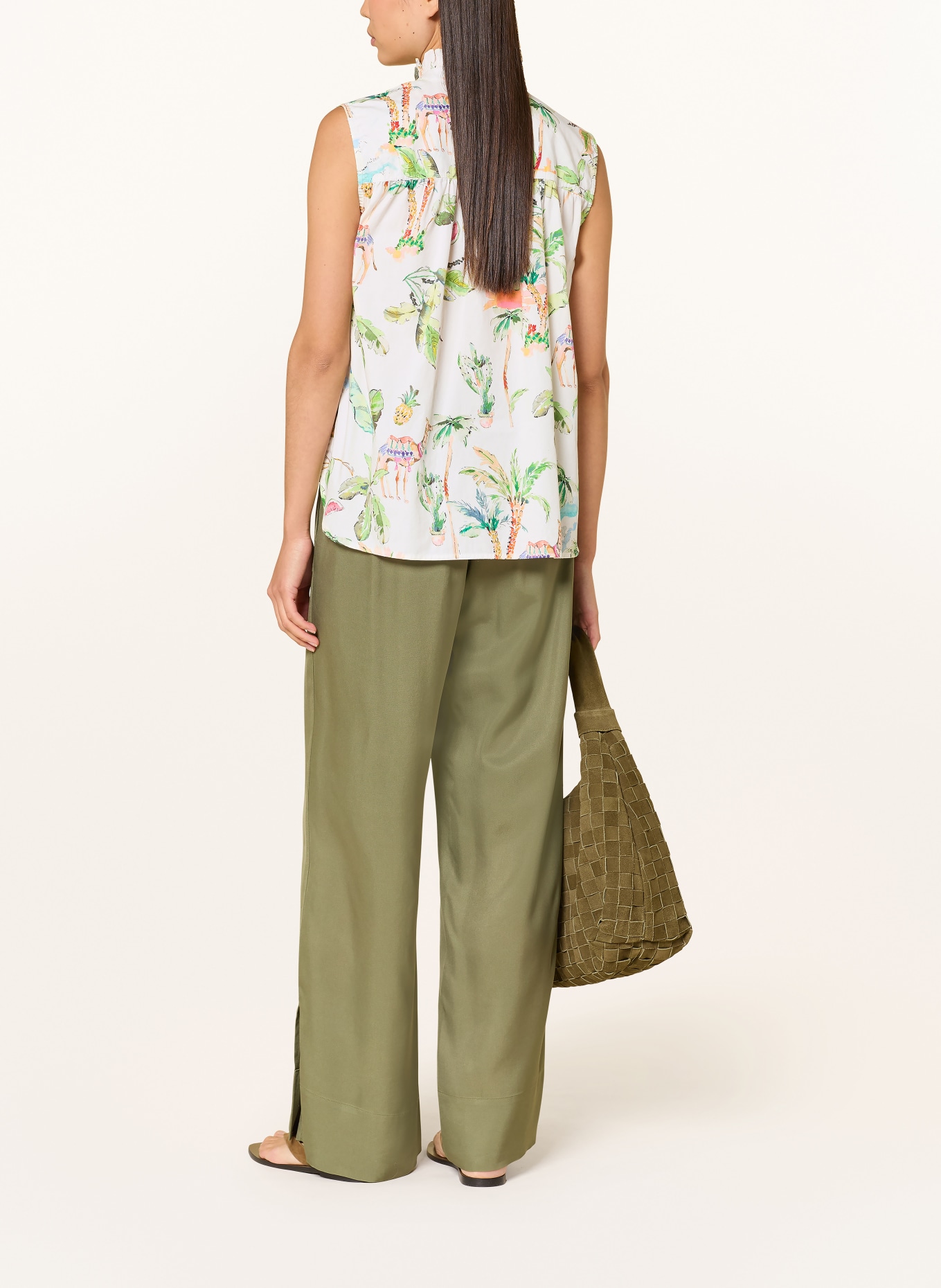 Emily VAN DEN BERGH Blouse top with ruffles: ECRU / PINK / GREEN