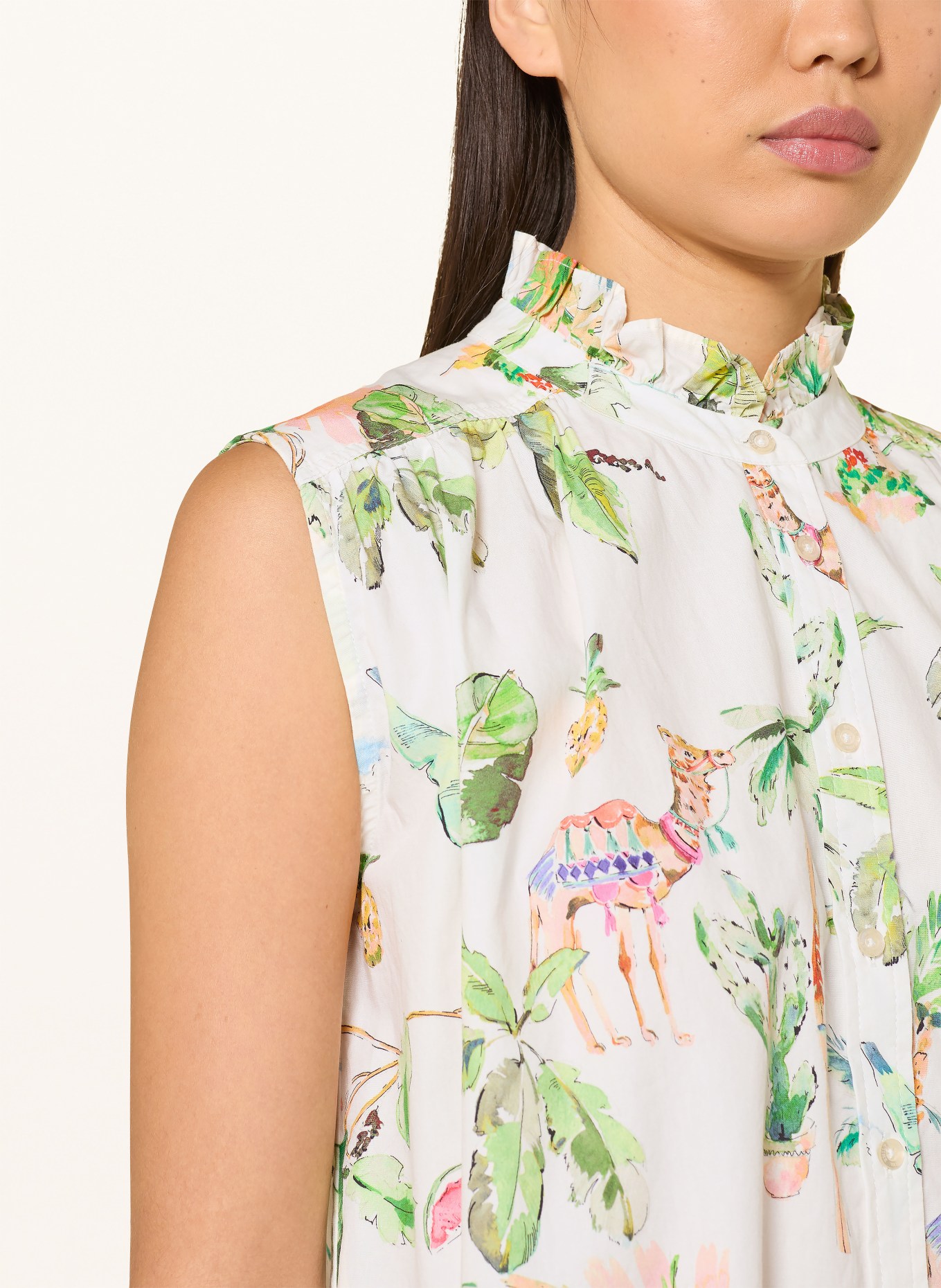 Emily VAN DEN BERGH Blouse top with ruffles: ECRU / PINK / GREEN