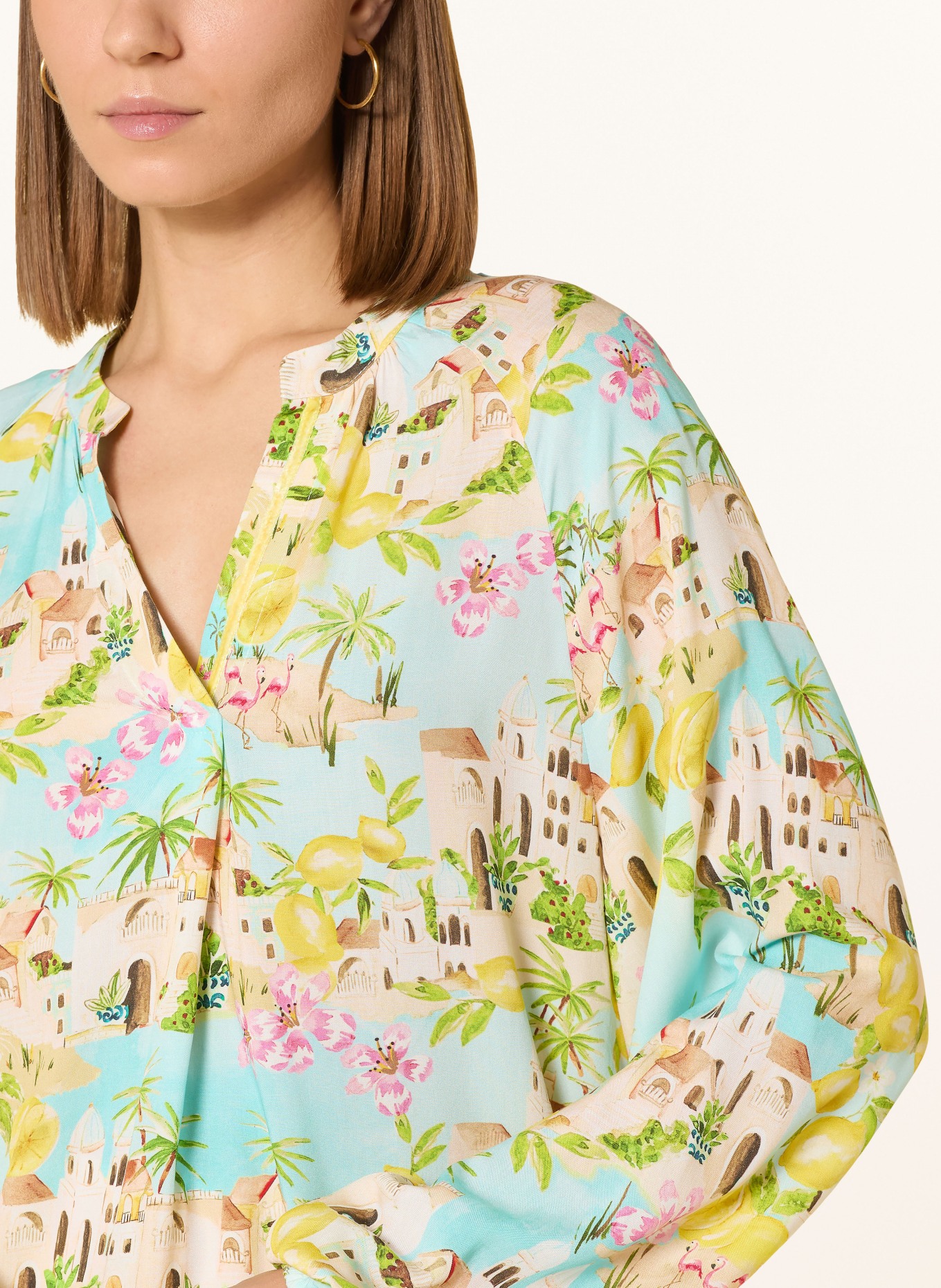 Emily VAN DEN BERGH blouse shirt: TURQUOISE / BEIGE / YELLOW