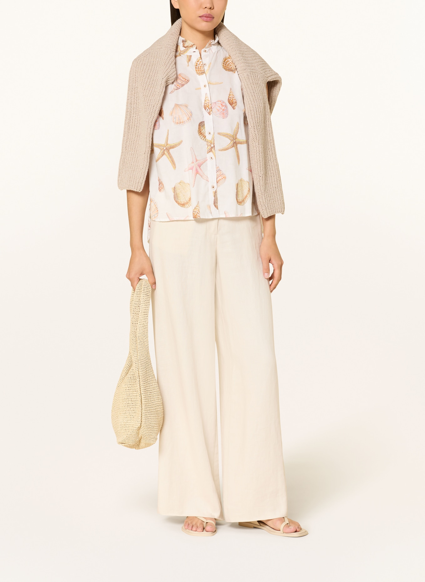 Emily VAN DEN BERGH Blusentop mit Rüschen: CREME / HELLBRAUN / BEIGE