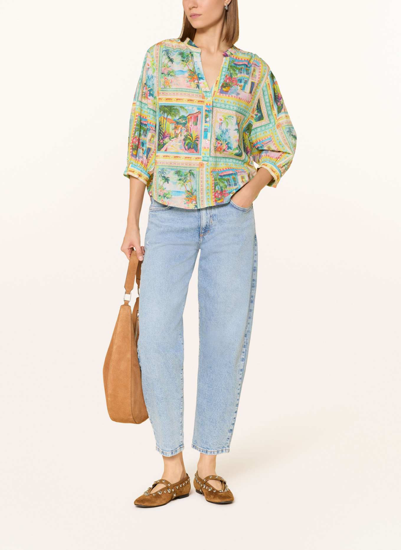 Emily VAN DEN BERGH Bluzka z rękawem 3/4: JASNOZIELONY / ŻÓŁTY / TURKUSOWY