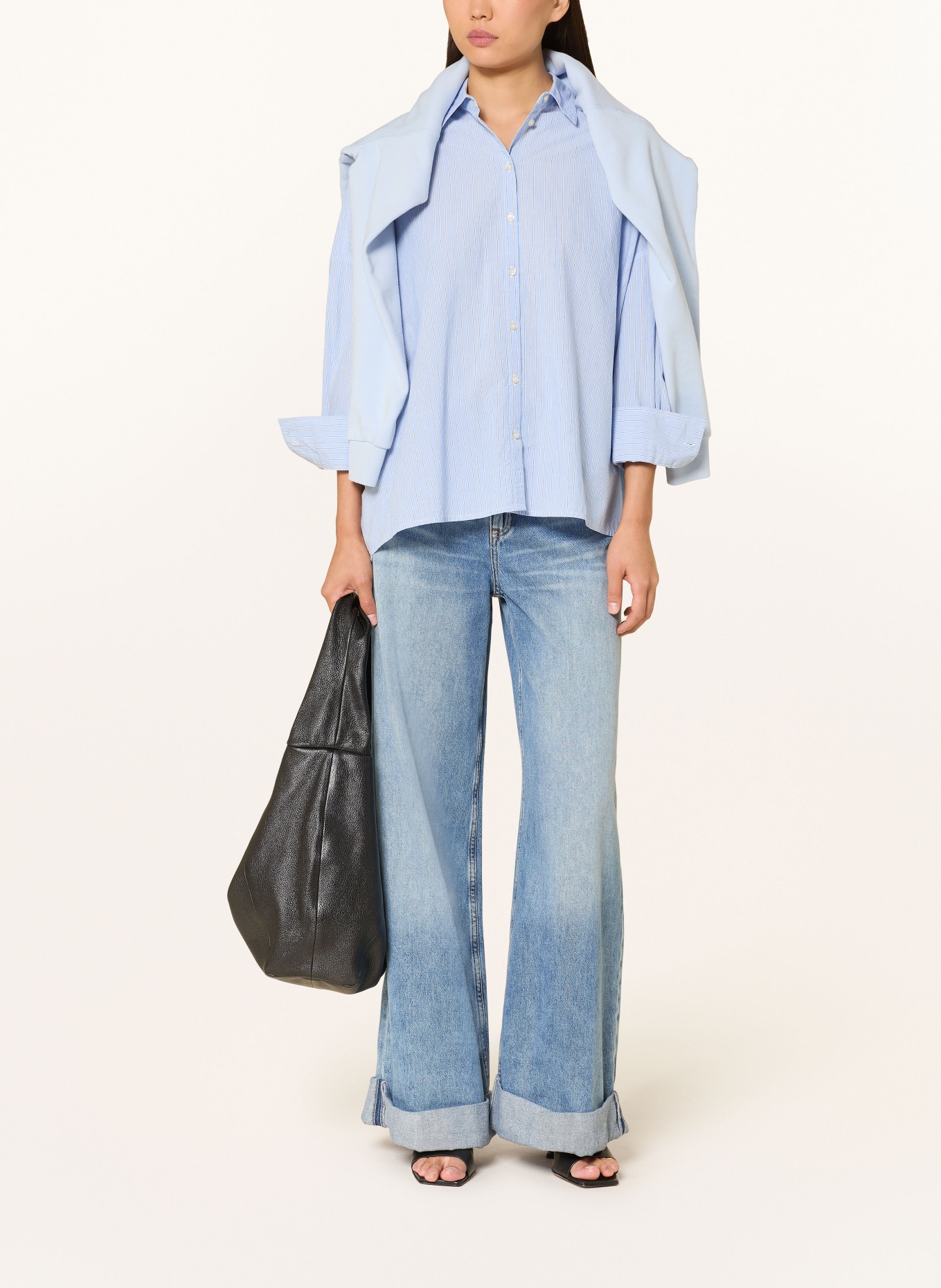 Emily VAN DEN BERGH Hemdbluse mit 3/4-Arm: HELLBLAU / WEISS