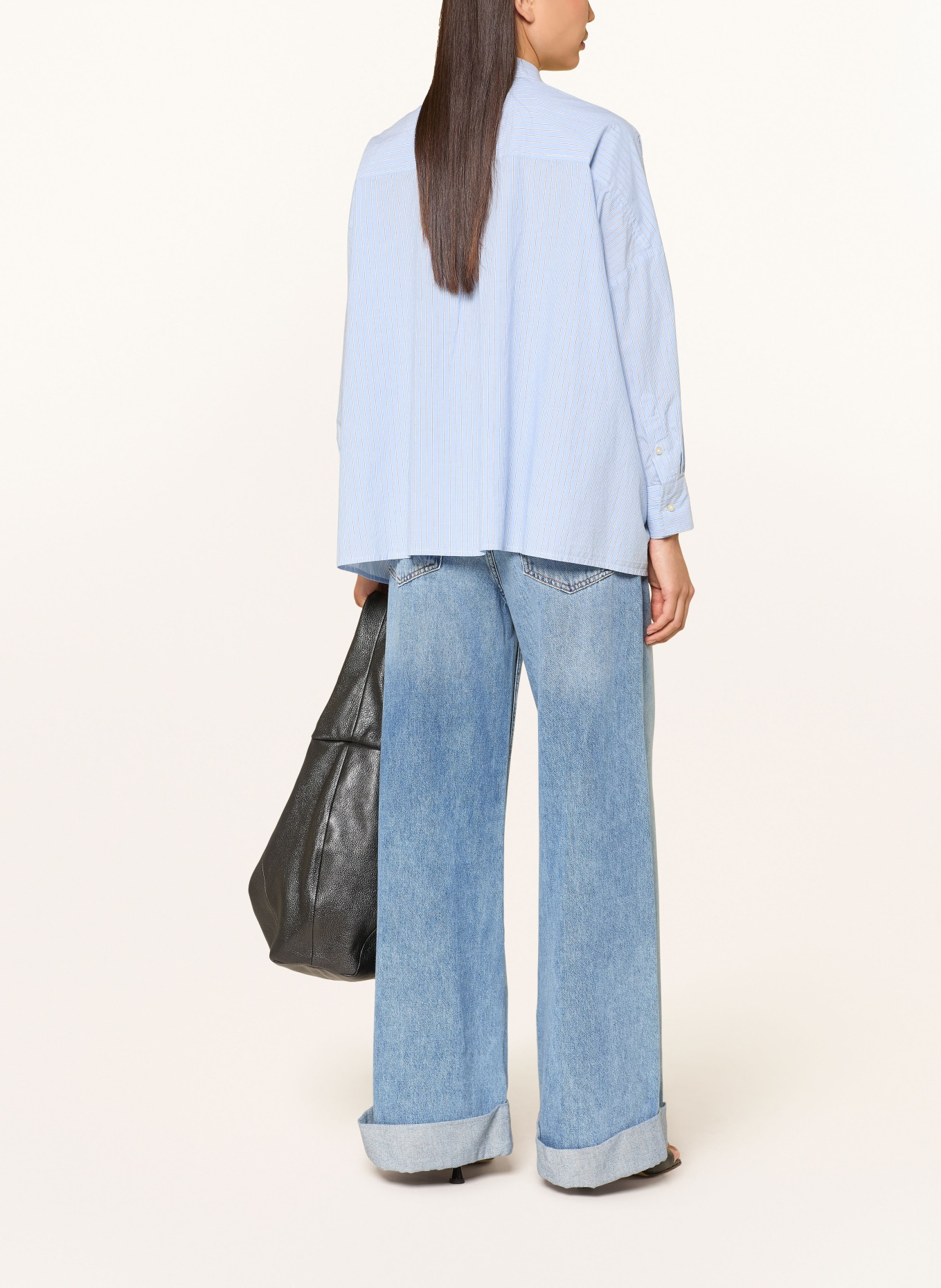 Emily VAN DEN BERGH Hemdbluse mit 3/4-Arm: HELLBLAU / WEISS