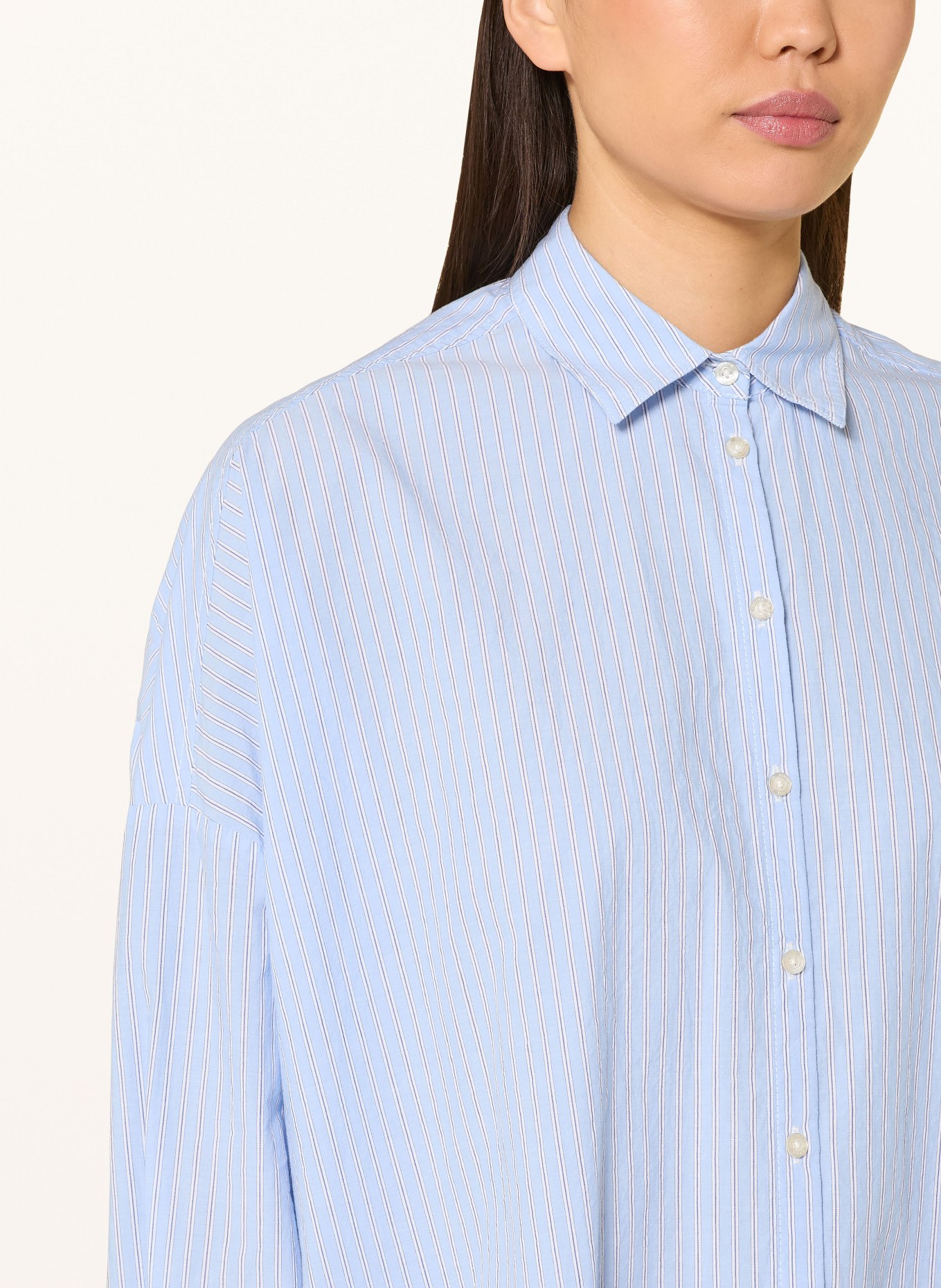 Emily VAN DEN BERGH Hemdbluse mit 3/4-Arm: HELLBLAU / WEISS