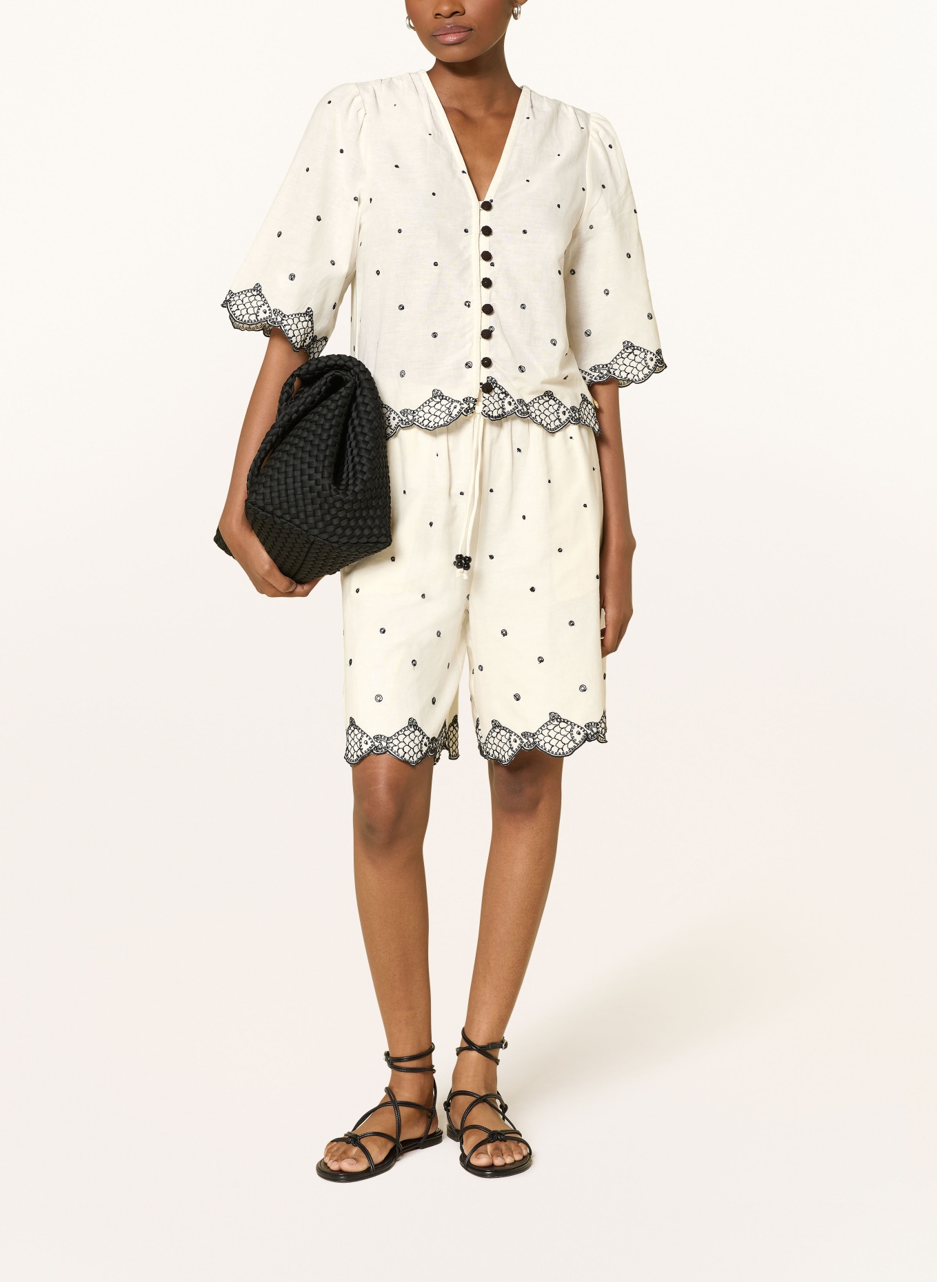 FABIENNE CHAPOT Blouse TYLERA met borduursels: CRÈME / ZWART