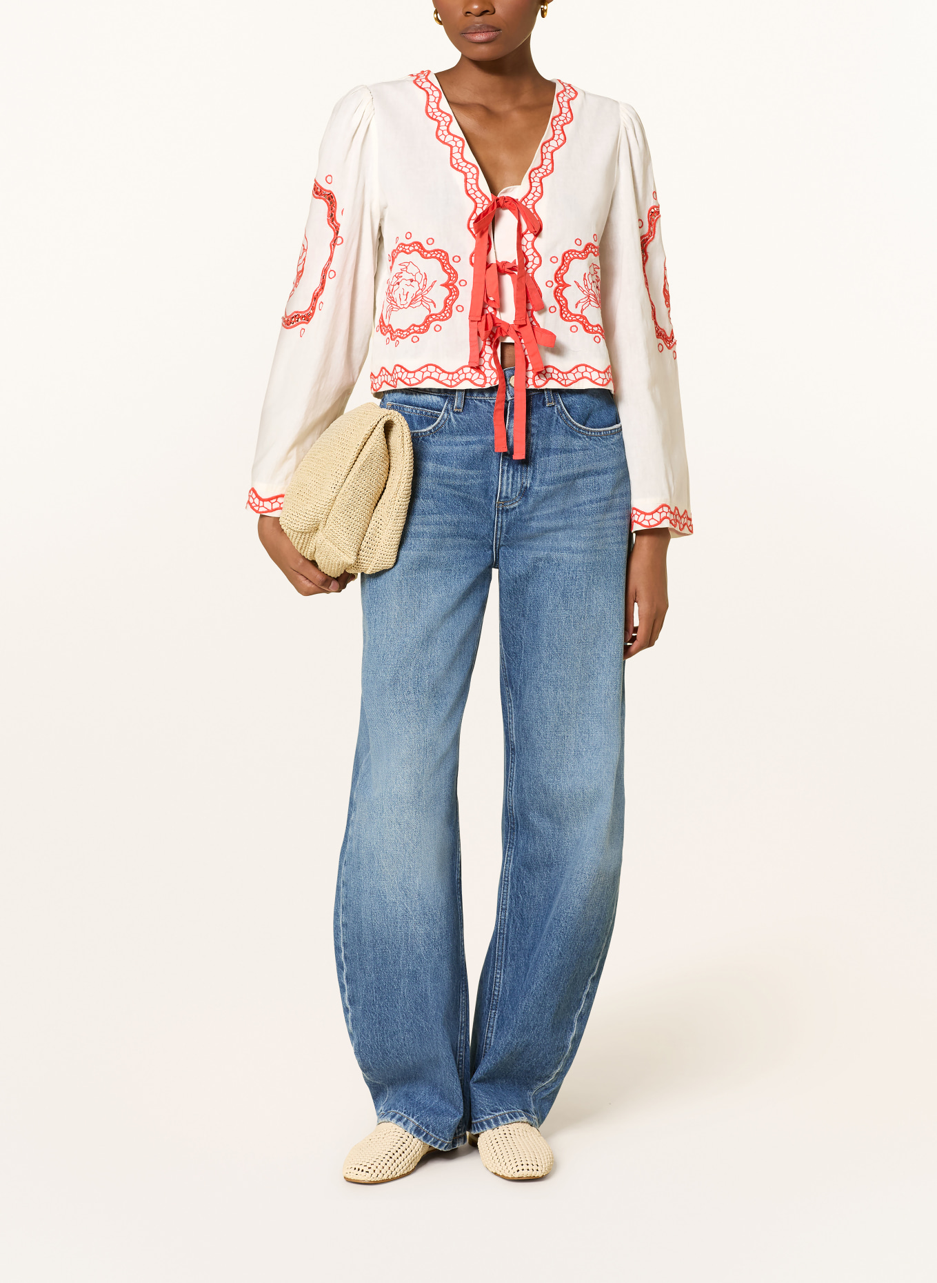FABIENNE CHAPOT SERVIETTE blouse shirt with embroidery: ECRU / RED