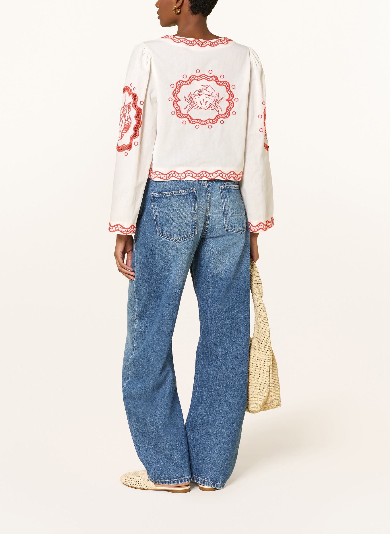 FABIENNE CHAPOT SERVIETTE blouse shirt with embroidery: ECRU / RED