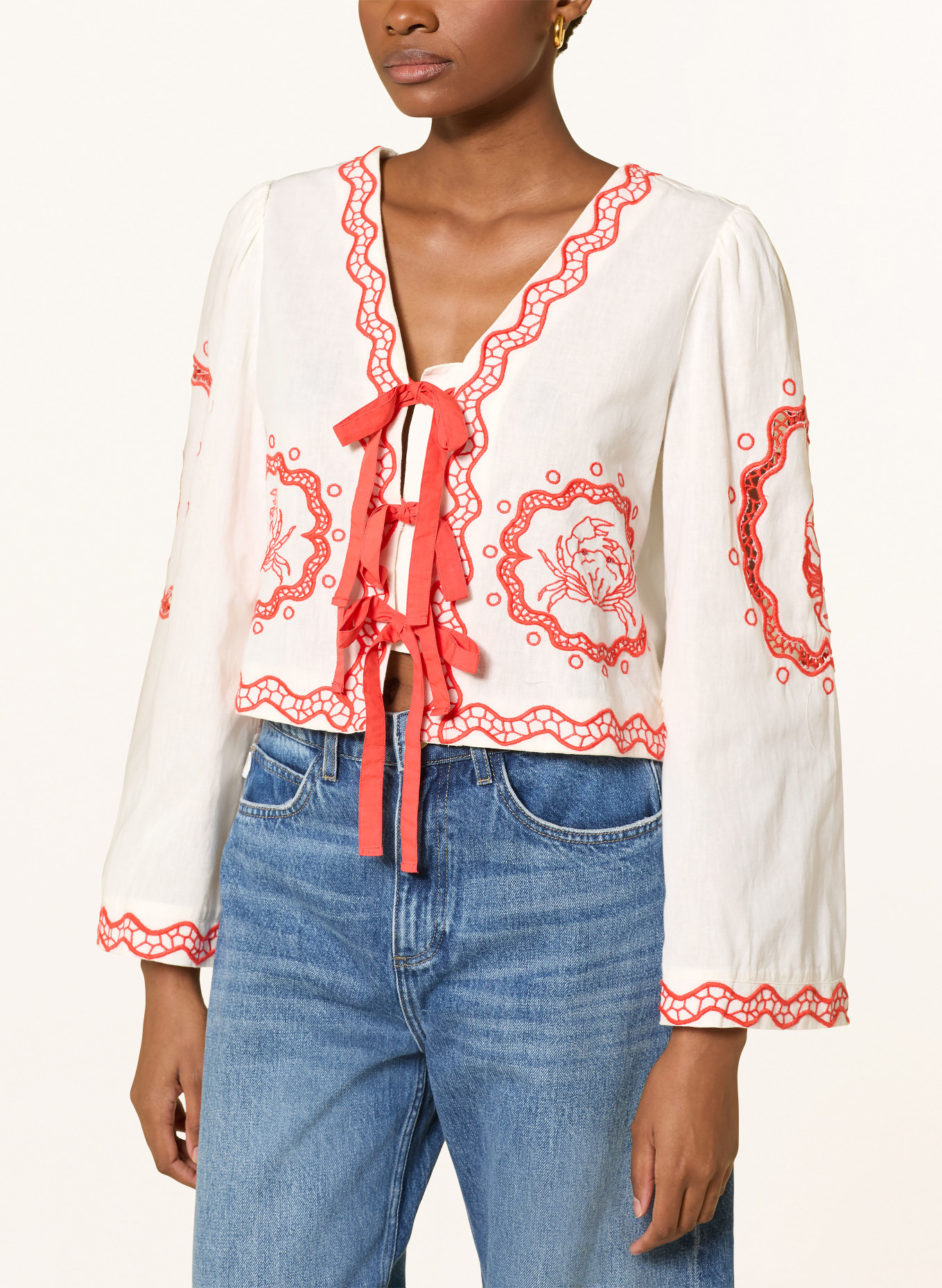 FABIENNE CHAPOT SERVIETTE blouse shirt with embroidery: ECRU / RED