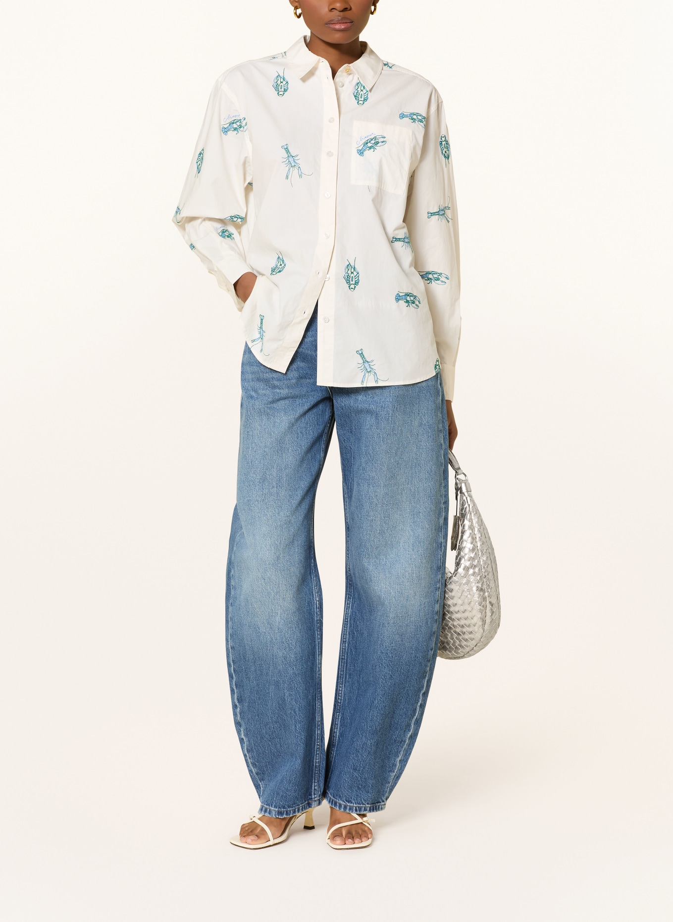 FABIENNE CHAPOT Hemdbluse ALEX mit Stickereien: WEISS / GRÜN / BLAU