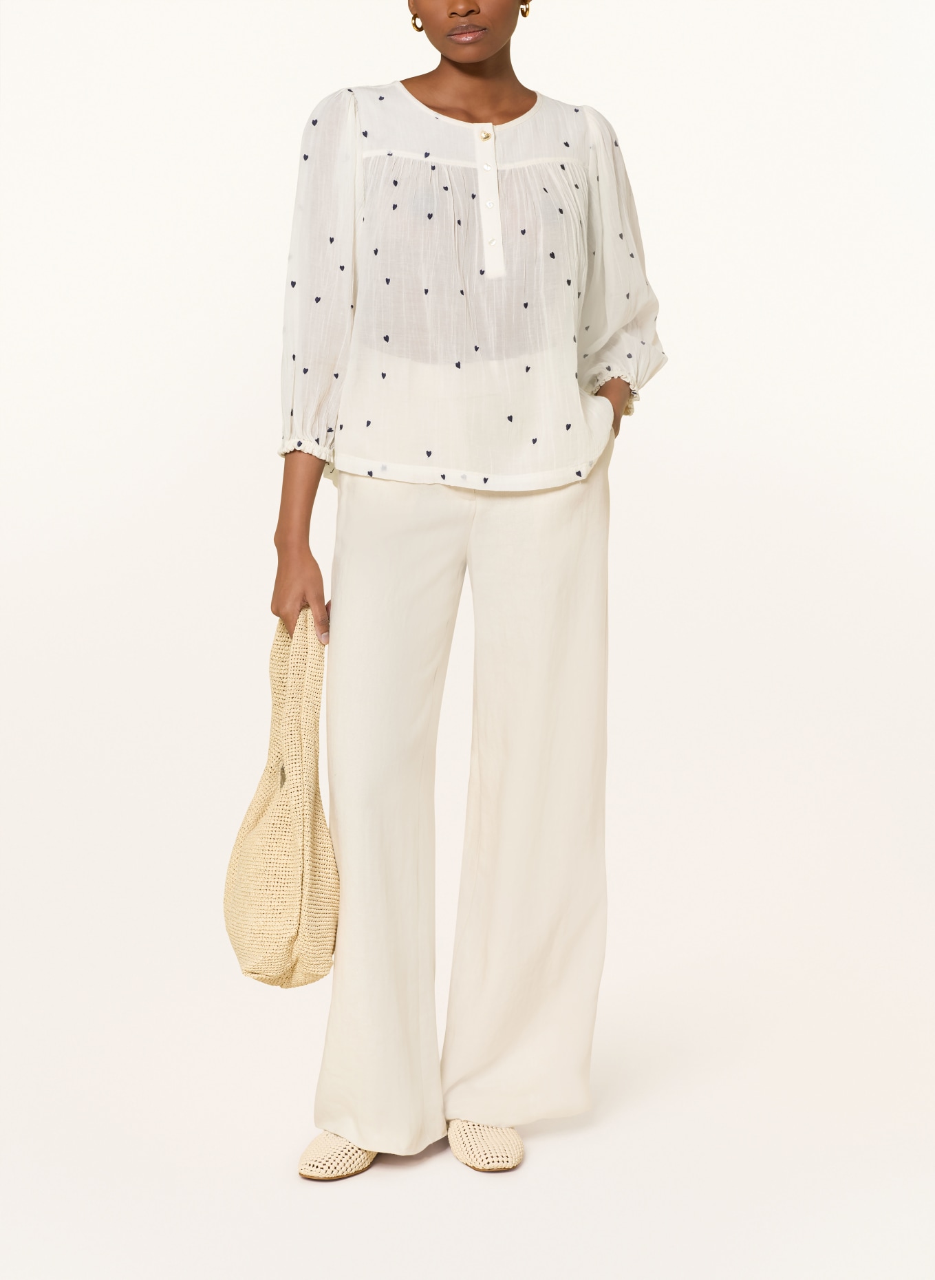 FABIENNE CHAPOT Blusenshirt BINDI mit 3/4-Arm und Stickereien: CREME / SCHWARZ