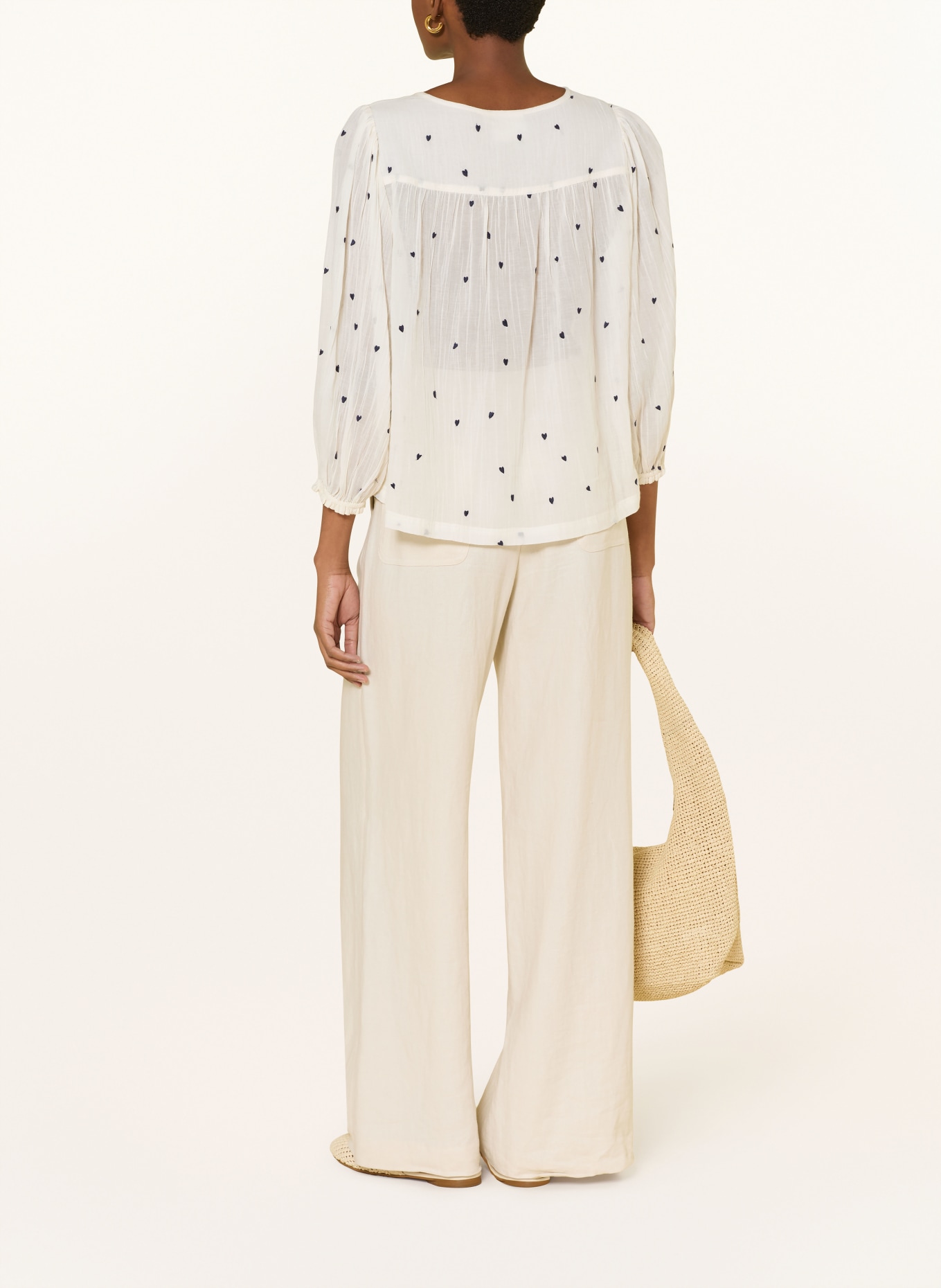 FABIENNE CHAPOT Blusenshirt BINDI mit 3/4-Arm und Stickereien: CREME / SCHWARZ