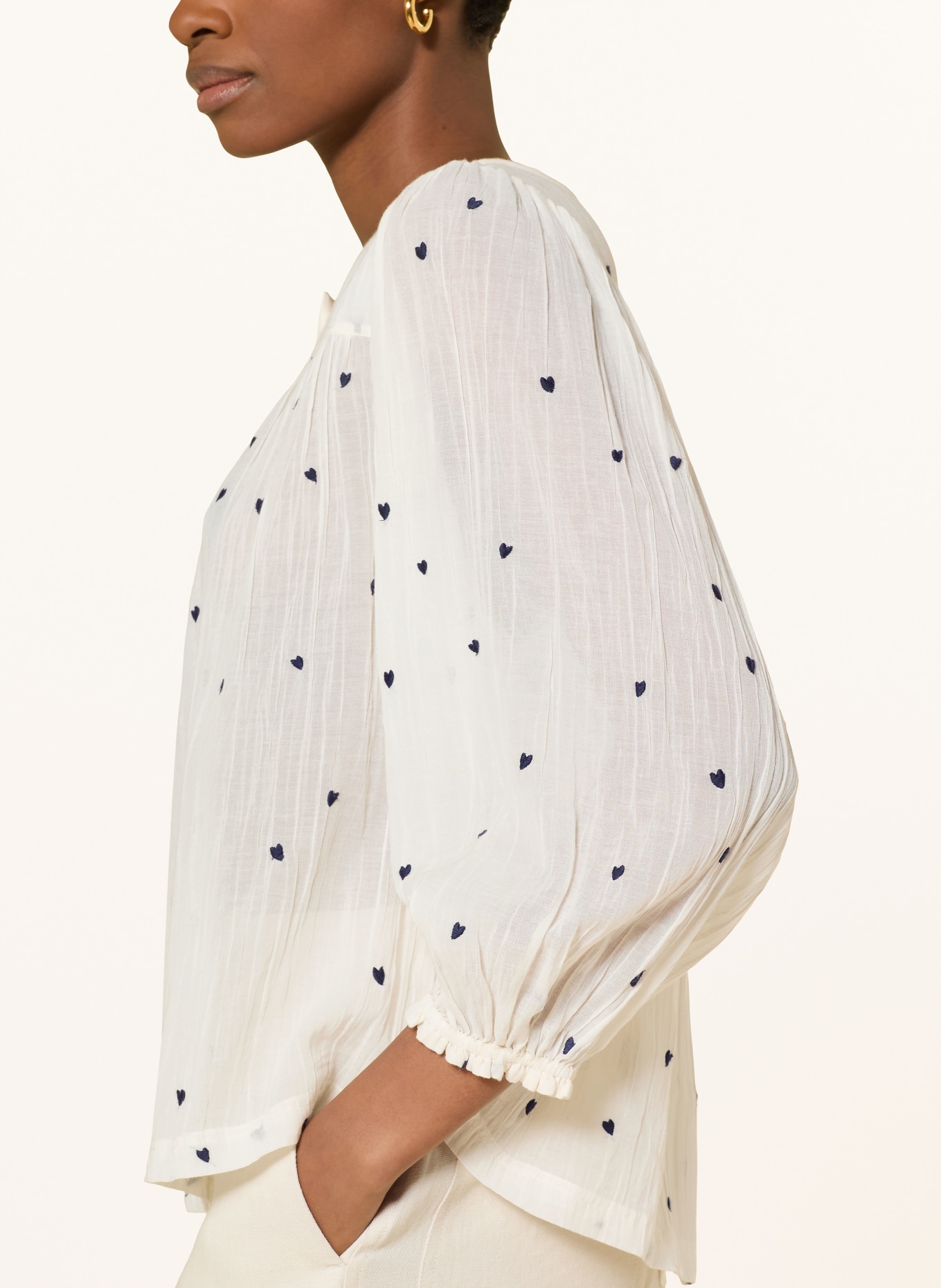 FABIENNE CHAPOT Blusenshirt BINDI mit 3/4-Arm und Stickereien: CREME / SCHWARZ