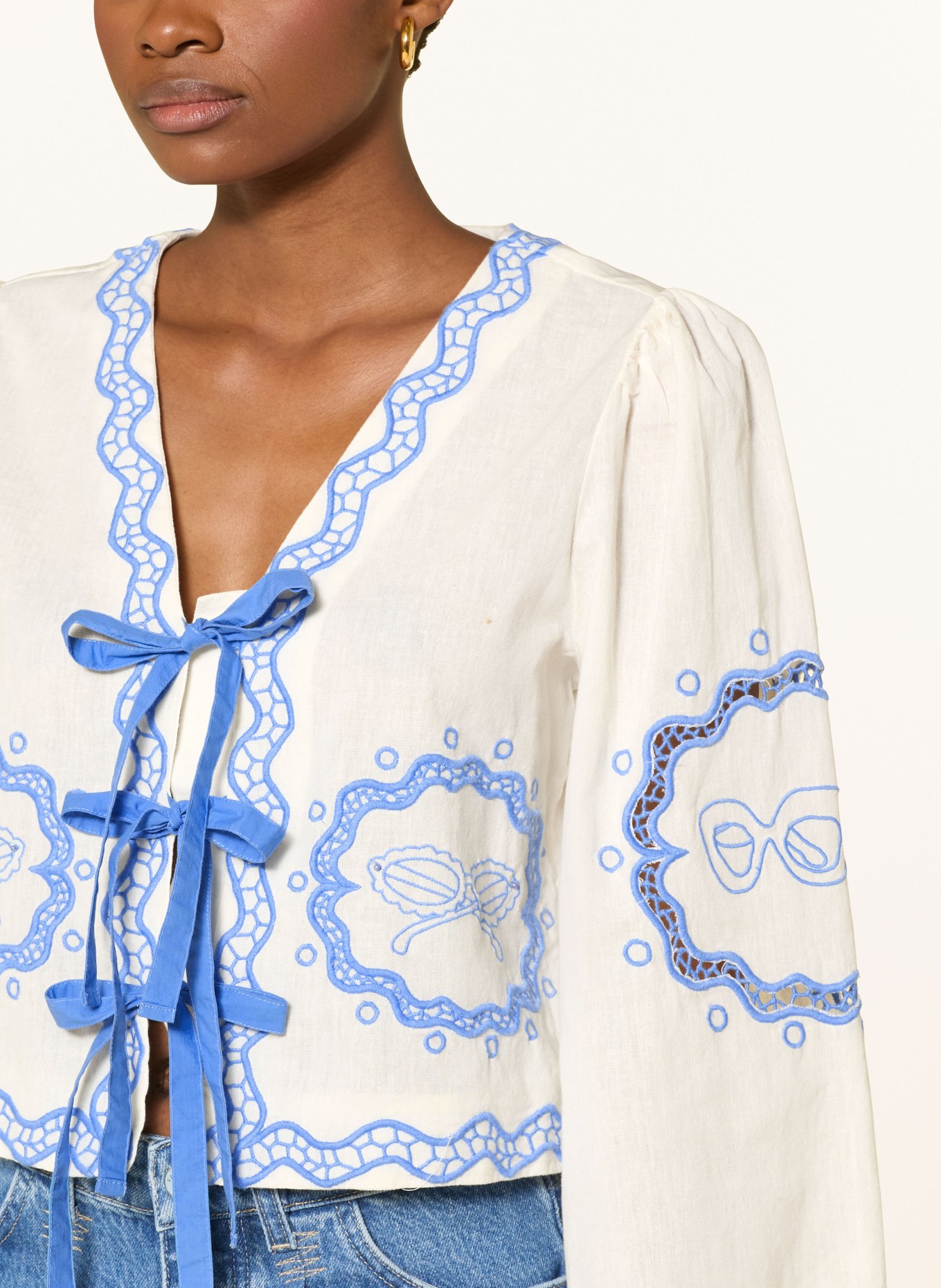 FABIENNE CHAPOT Bluse SERVIETTE mit Stickereien: CREME / BLAU