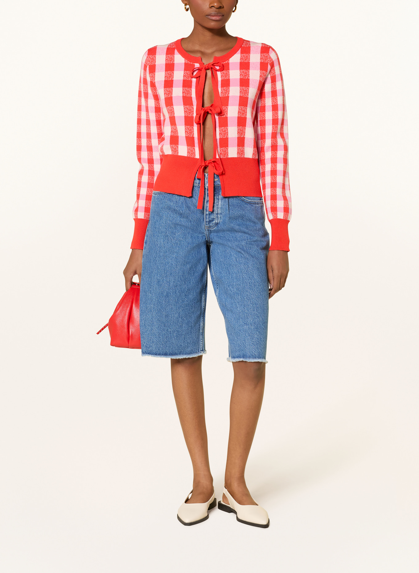 FABIENNE CHAPOT Cardigan CAMILLE: ROUGE / ROSE / CRÈME