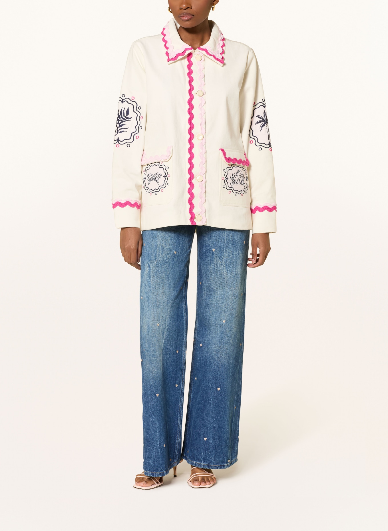 FABIENNE CHAPOT MELODIE overjacket with embroidery: CREAM / PINK / PINK