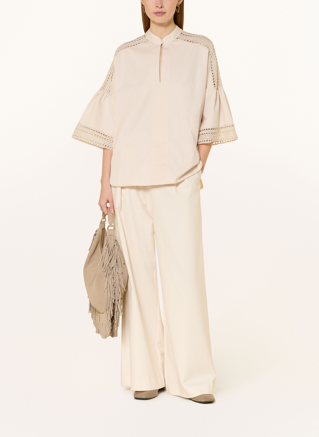 ELENA MIRO Blusenshirt mit 3/4-Arm und Lochspitze: BEIGE