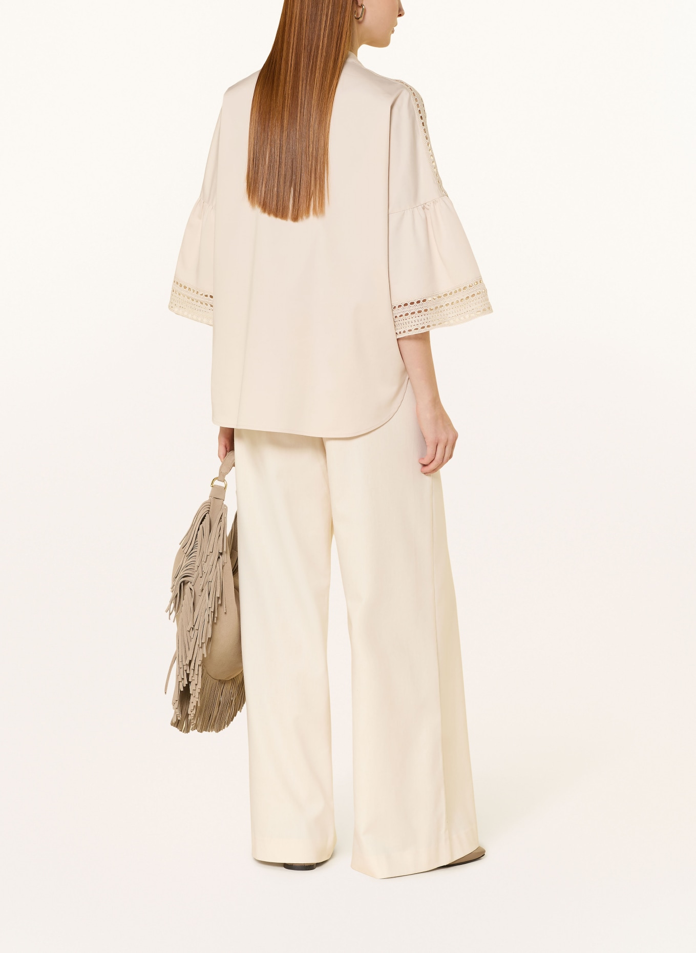 ELENA MIRO Blusenshirt mit 3/4-Arm und Lochspitze: BEIGE