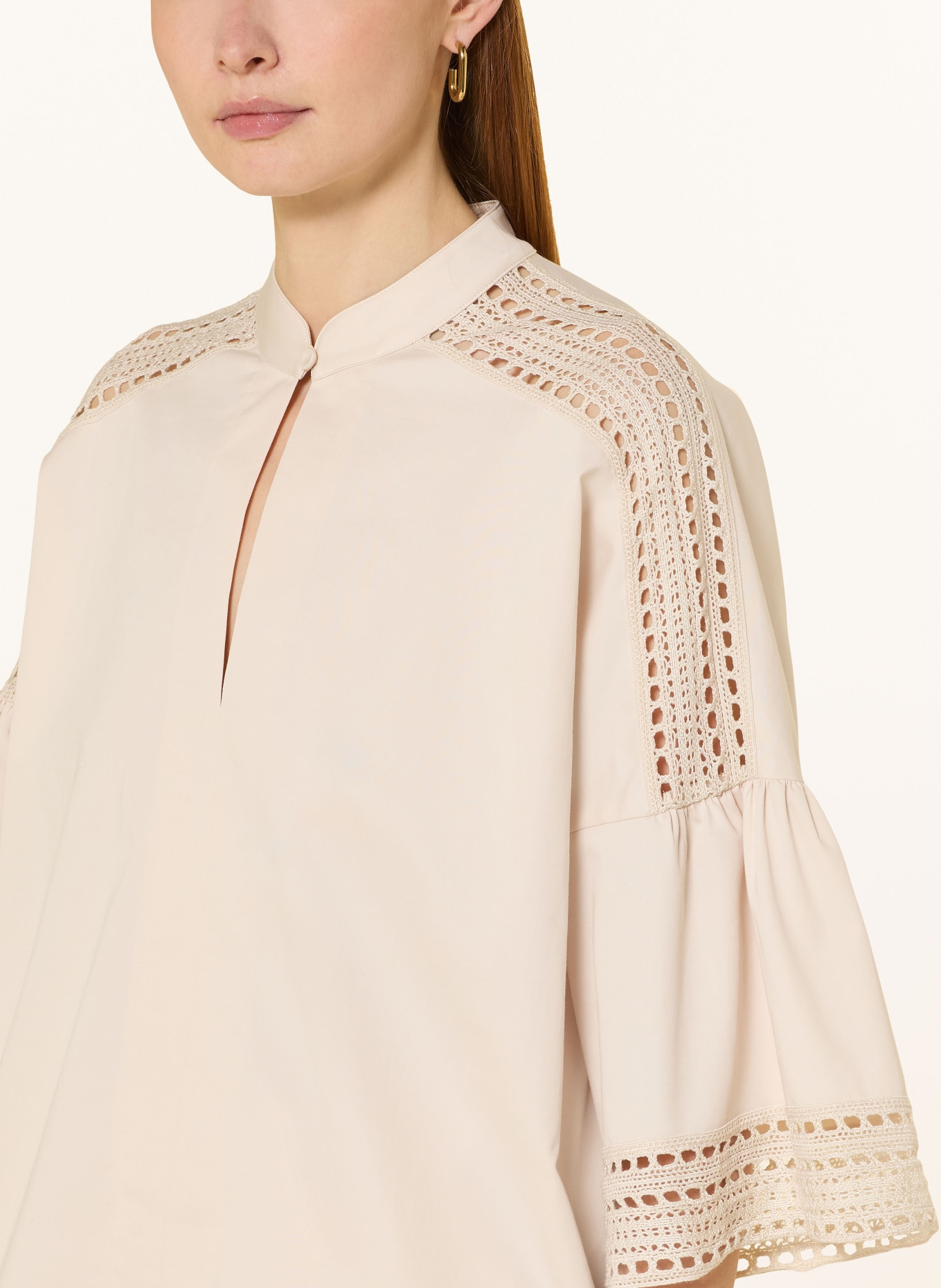 ELENA MIRO Blusenshirt mit 3/4-Arm und Lochspitze: BEIGE