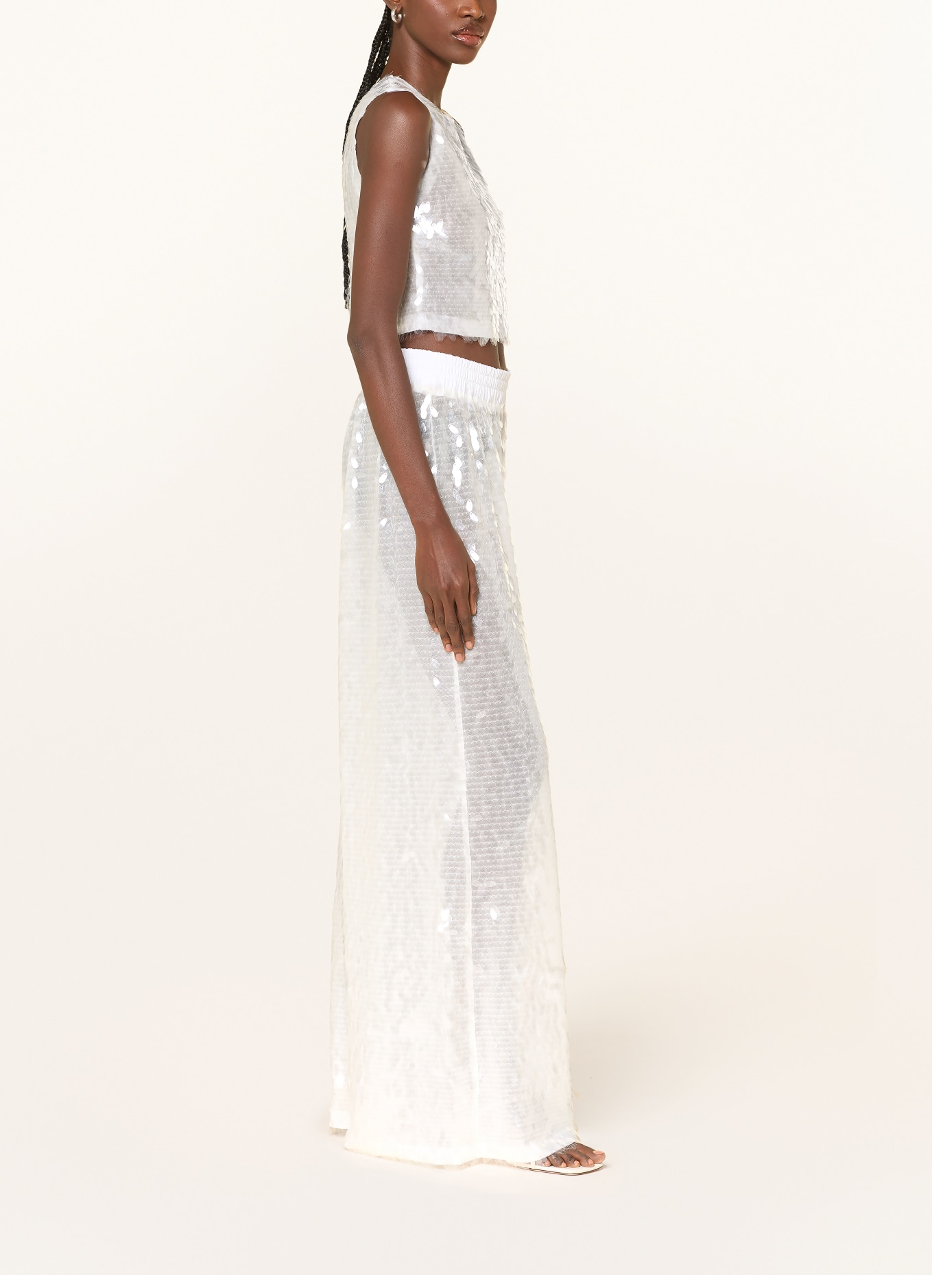 NORMA KAMALI Hose mit Pailletten: WEISS