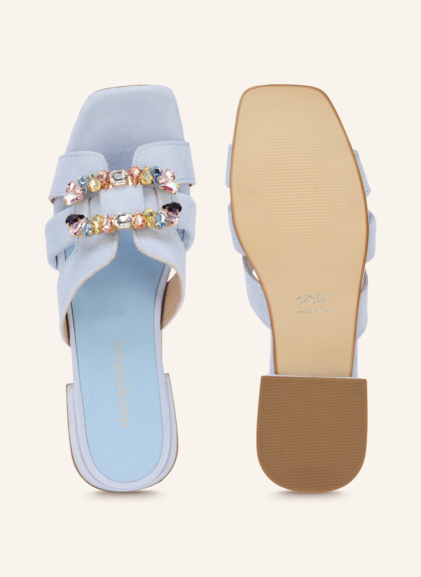 darling harbour Mules with gemstones: LIGHT BLUE