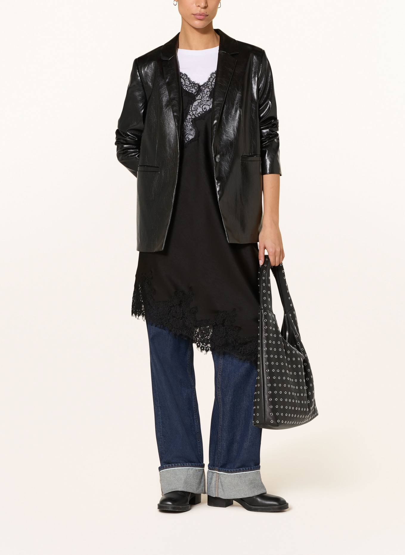 NEO NOIR Satinkleid SORELLE mit Spitze: SCHWARZ