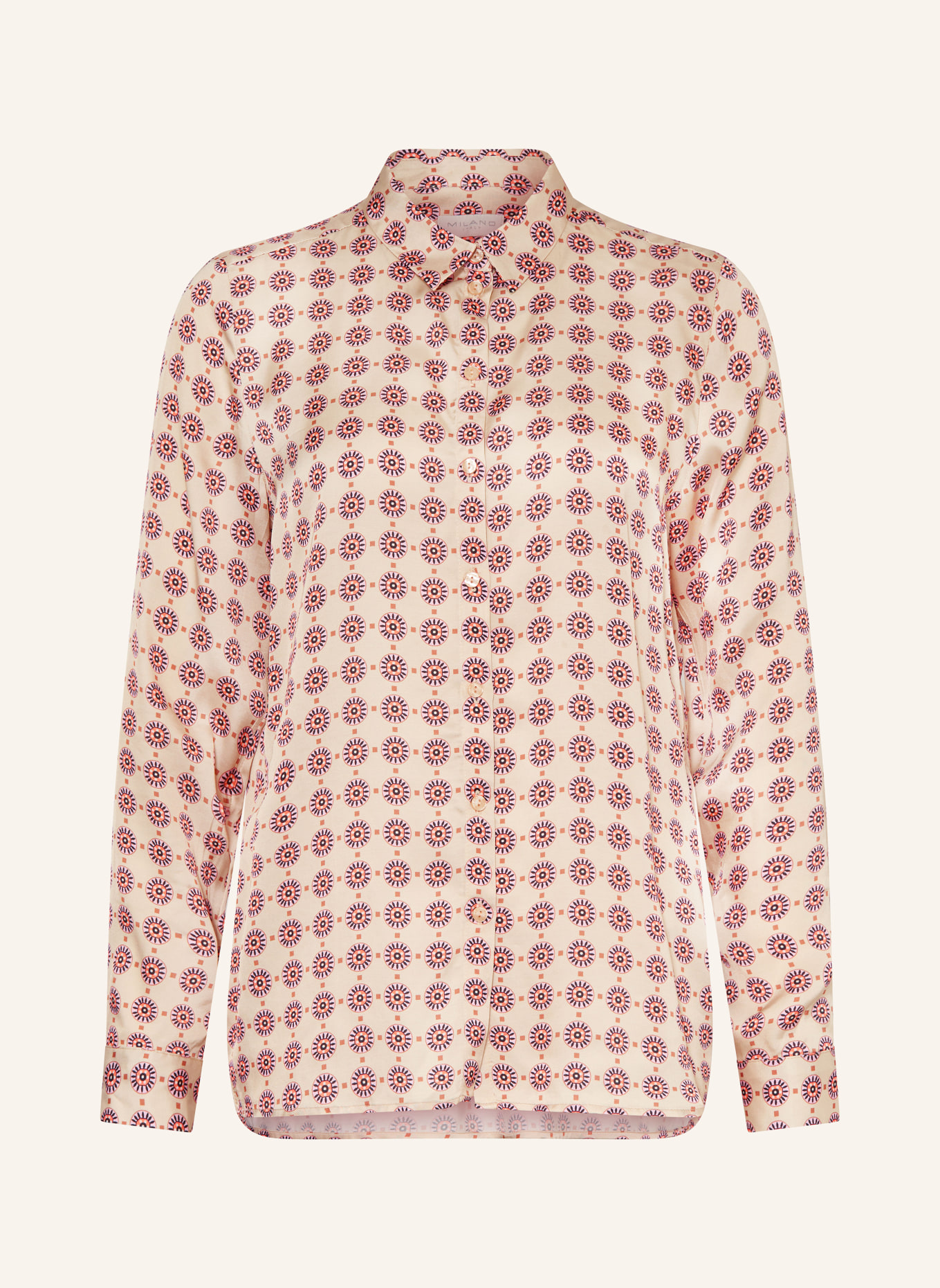 MILANO ITALY Bluzka koszulowa z satyny: BEŻOWY / POMARAŃCZOWY / CZARNY