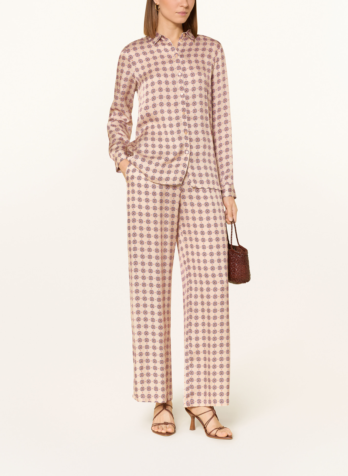 MILANO ITALY Bluzka koszulowa z satyny: BEŻOWY / POMARAŃCZOWY / CZARNY