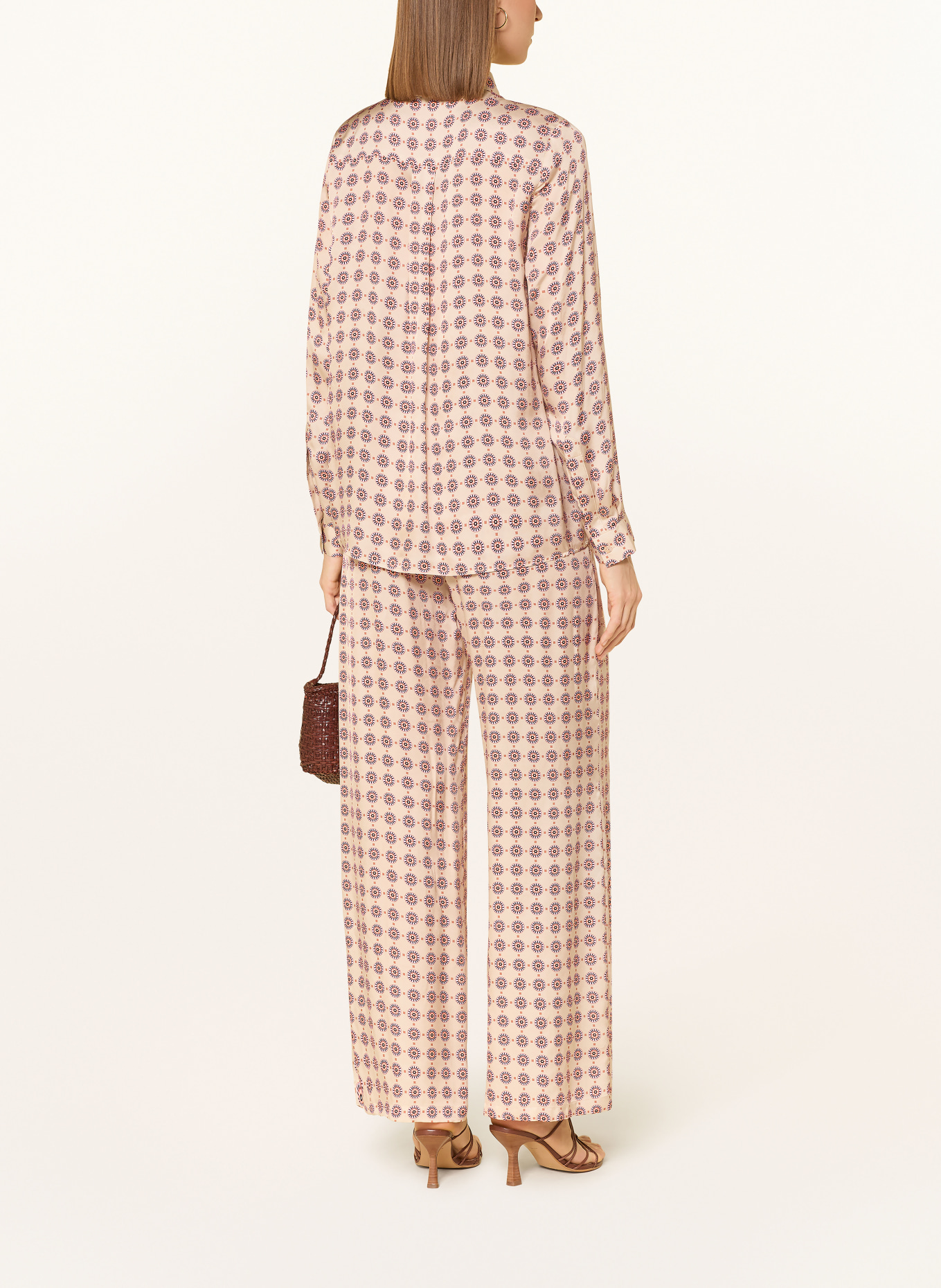 MILANO ITALY Bluzka koszulowa z satyny: BEŻOWY / POMARAŃCZOWY / CZARNY