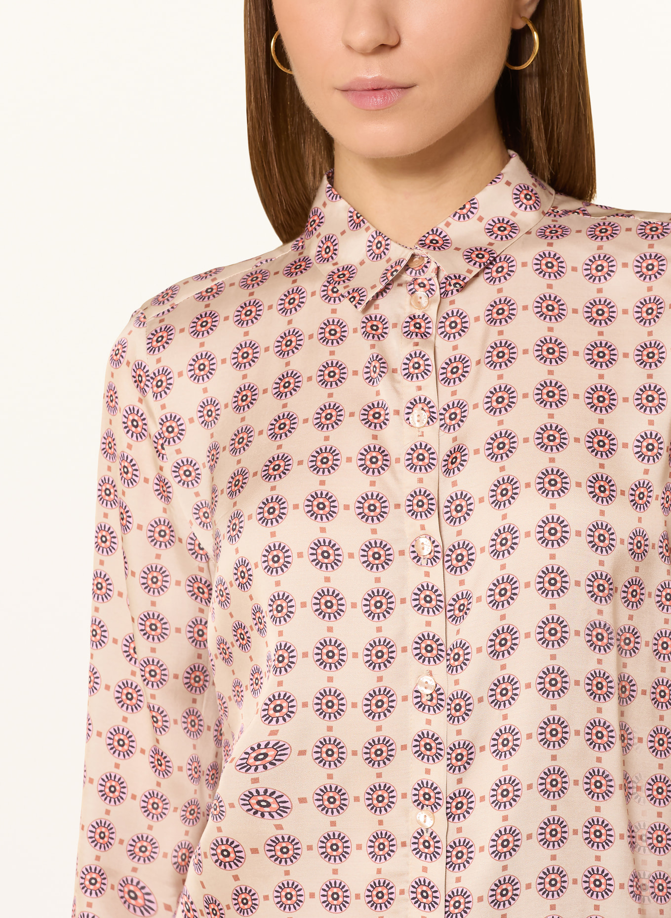 MILANO ITALY Bluzka koszulowa z satyny: BEŻOWY / POMARAŃCZOWY / CZARNY