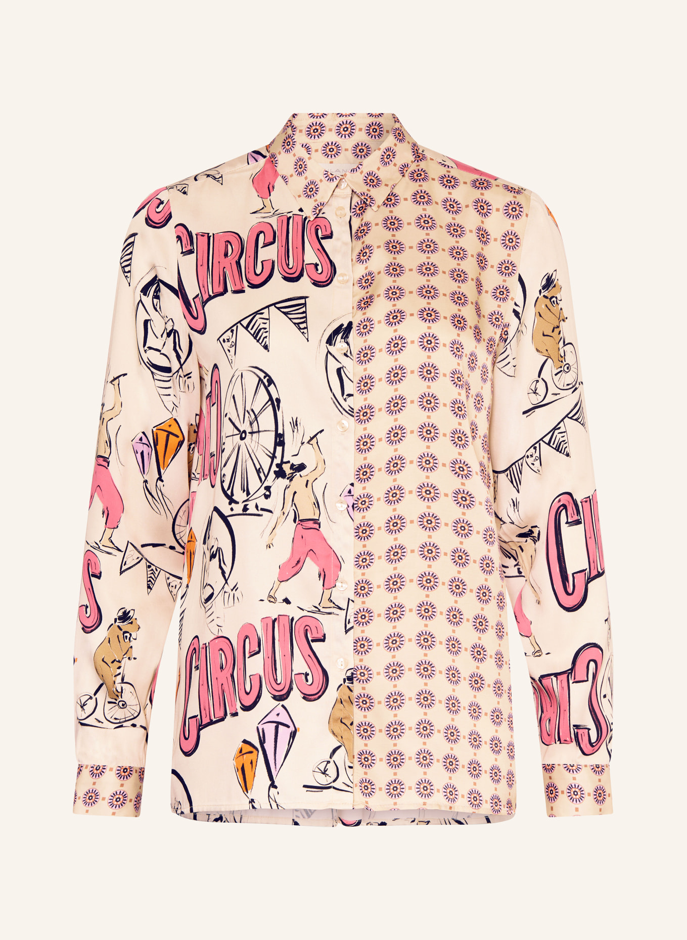 MILANO ITALY Hemdbluse aus Satin: CREME / PINK / SCHWARZ