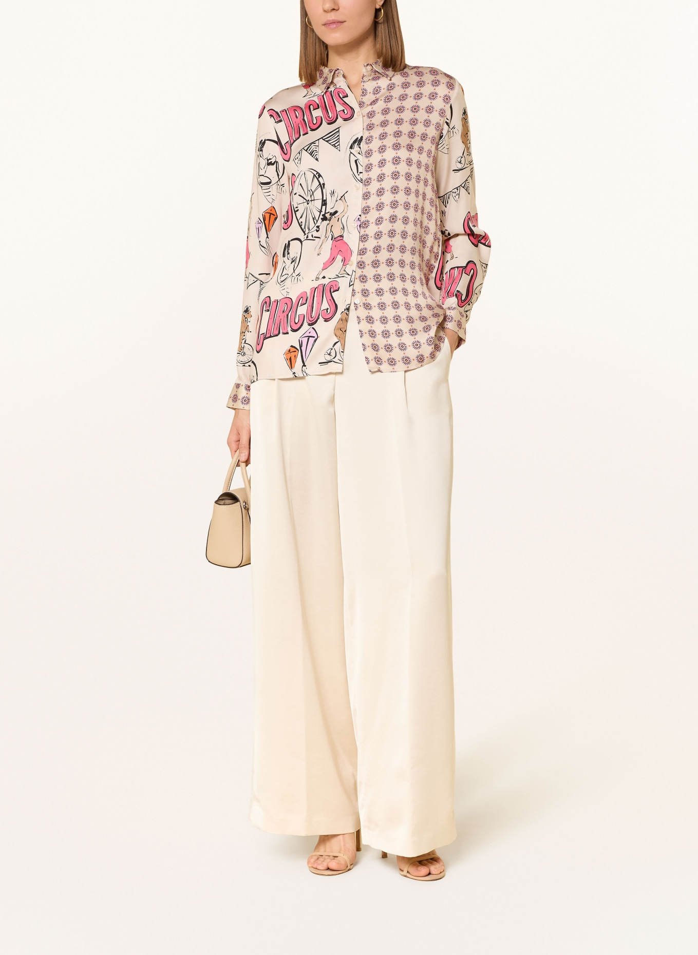 MILANO ITALY Hemdbluse aus Satin: CREME / PINK / SCHWARZ