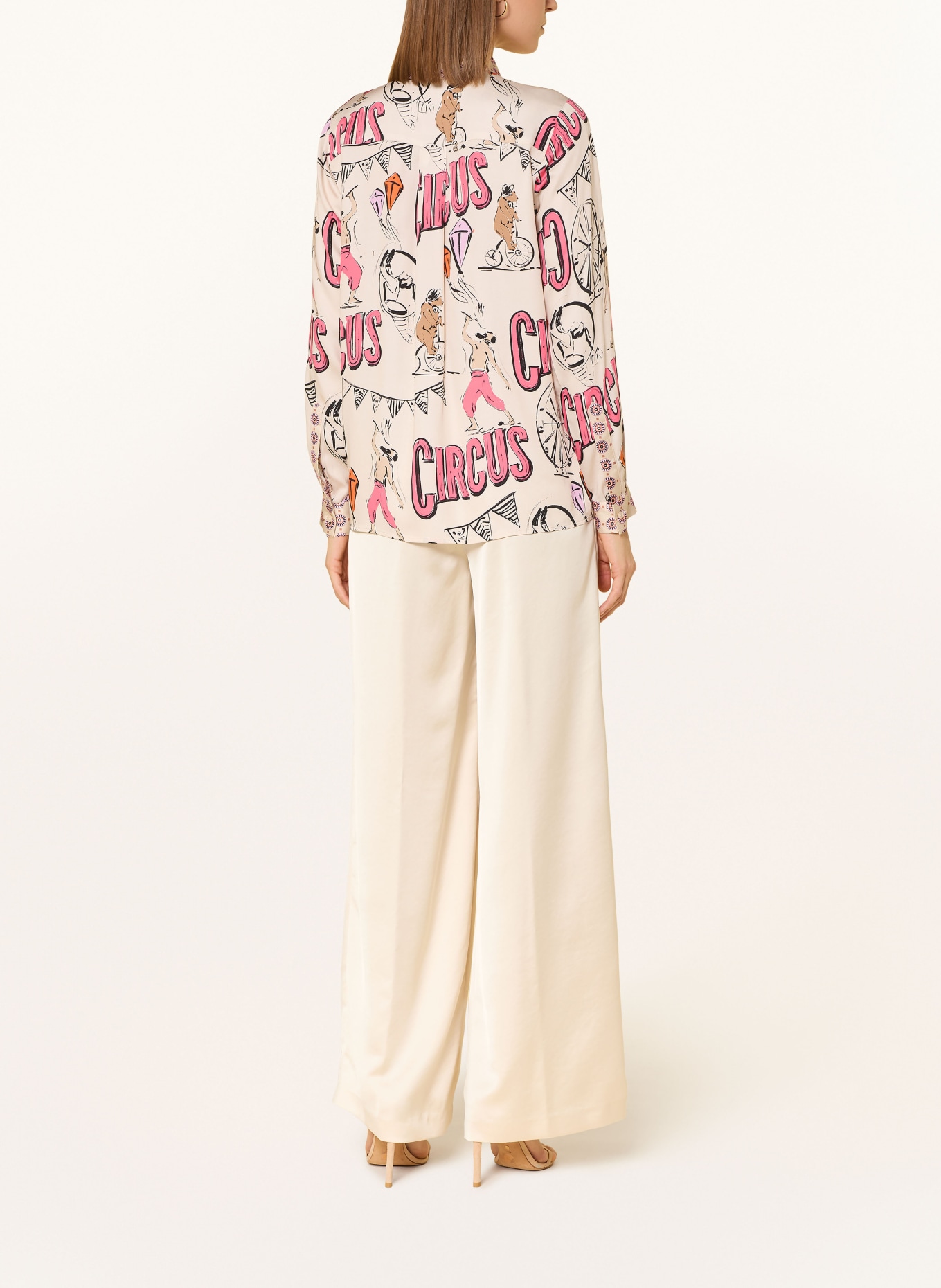 MILANO ITALY Hemdbluse aus Satin: CREME / PINK / SCHWARZ