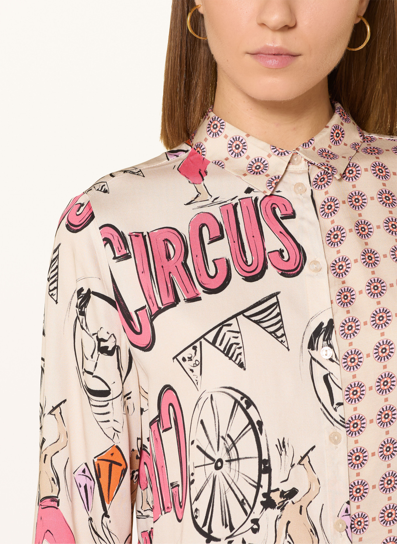 MILANO ITALY Hemdbluse aus Satin: CREME / PINK / SCHWARZ