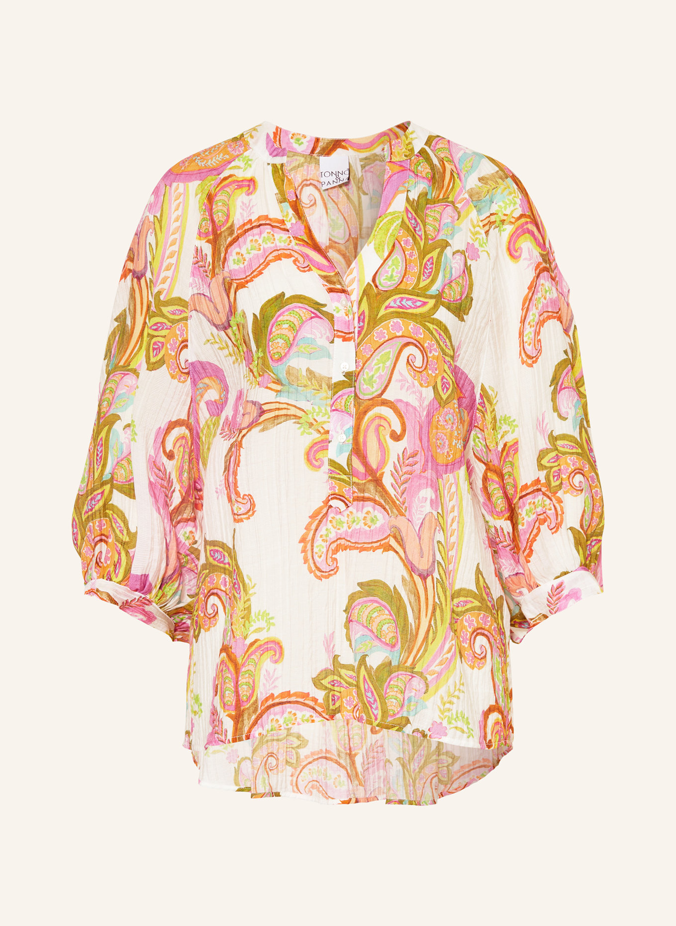 TONNO & PANNA Blusenshirt mit 3/4-Arm: WEISS / PINK / OLIV