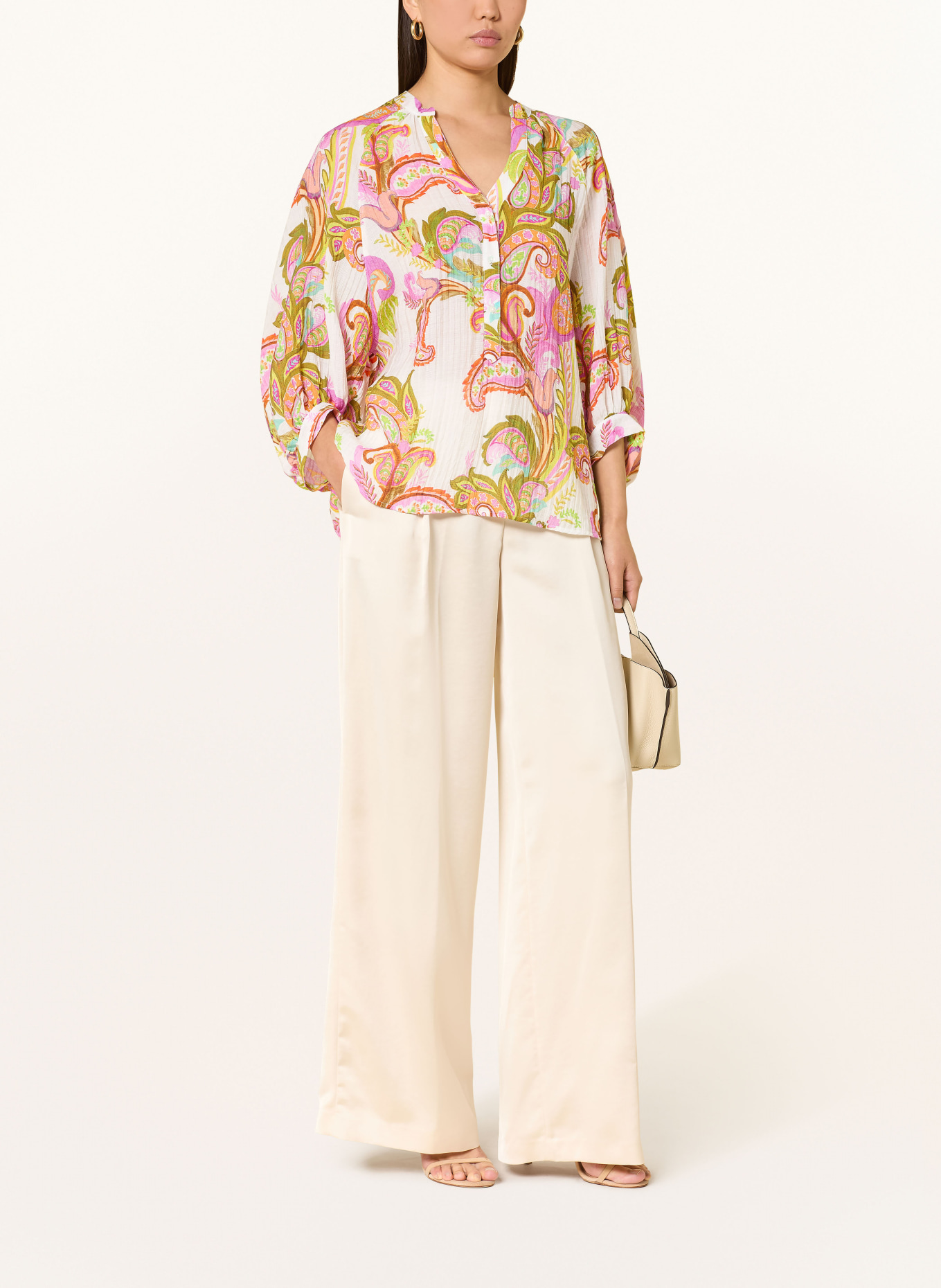 TONNO & PANNA Blusenshirt mit 3/4-Arm: WEISS / PINK / OLIV