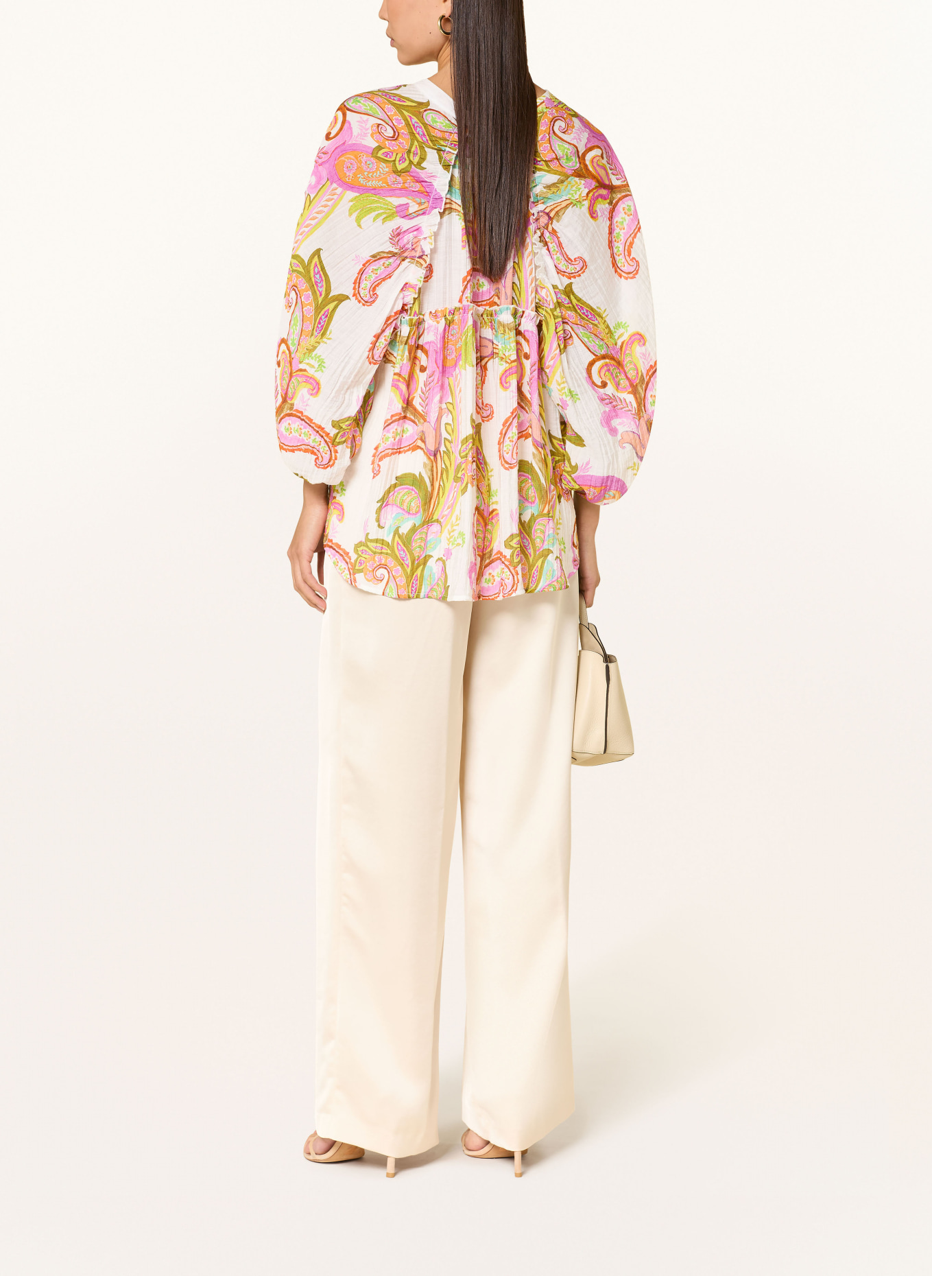 TONNO & PANNA Blusenshirt mit 3/4-Arm: WEISS / PINK / OLIV