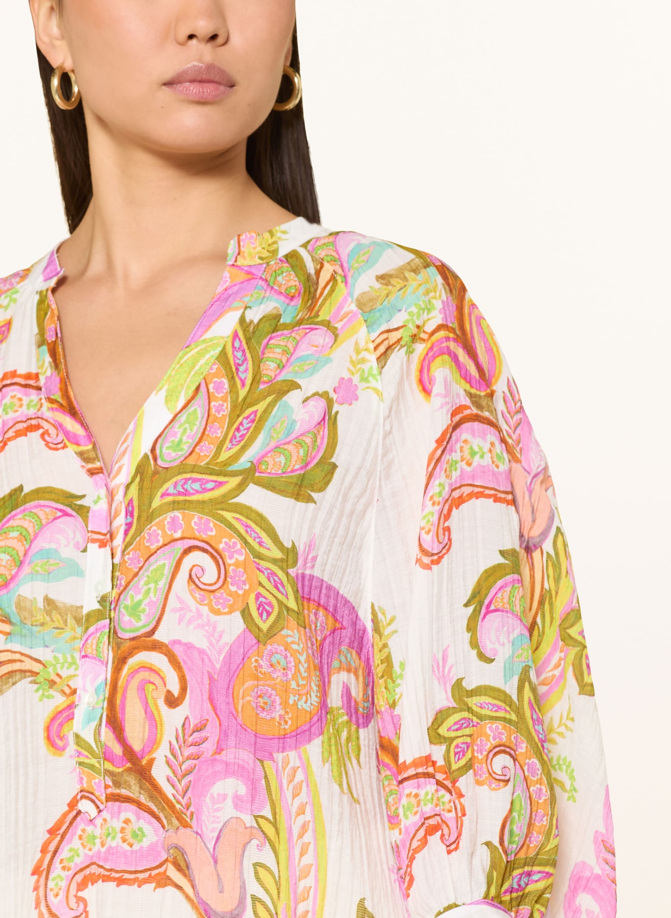 TONNO & PANNA Blusenshirt mit 3/4-Arm: WEISS / PINK / OLIV