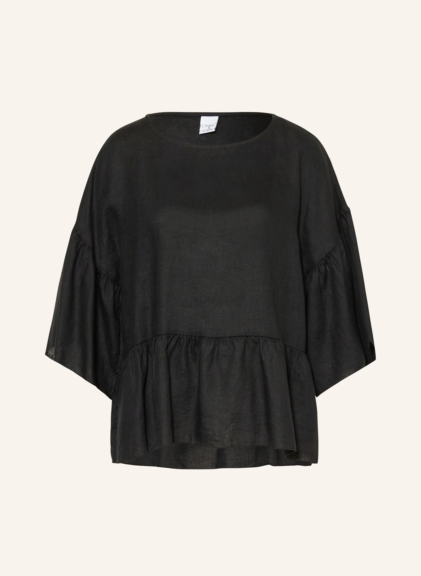 TONNO & PANNA Linen blouse shirt with 3/4 sleeves: BLACK