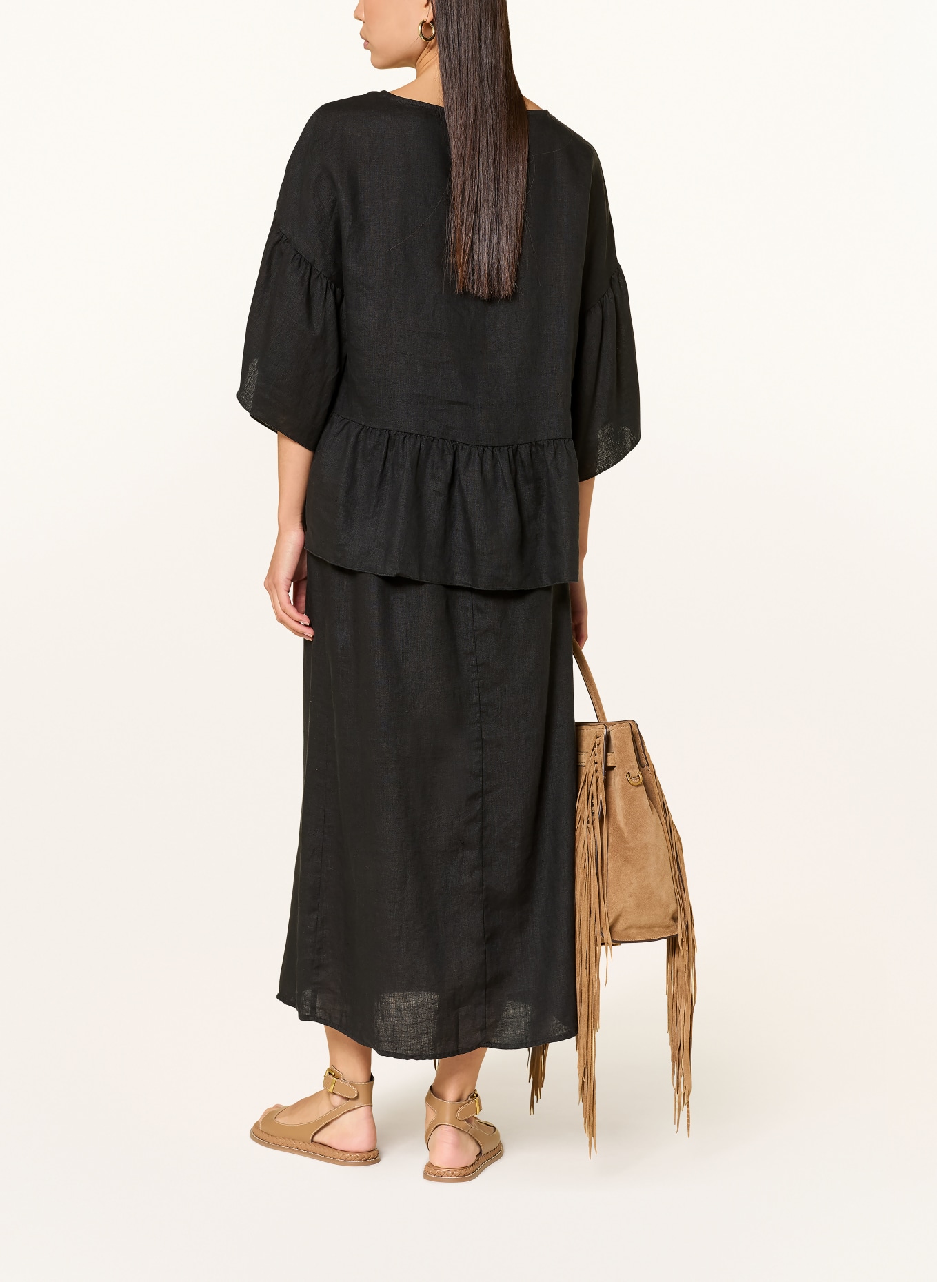 TONNO & PANNA Linen blouse shirt with 3/4 sleeves: BLACK