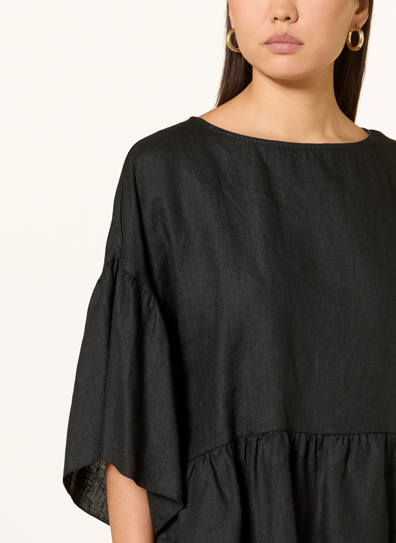 TONNO & PANNA Linen blouse shirt with 3/4 sleeves: BLACK