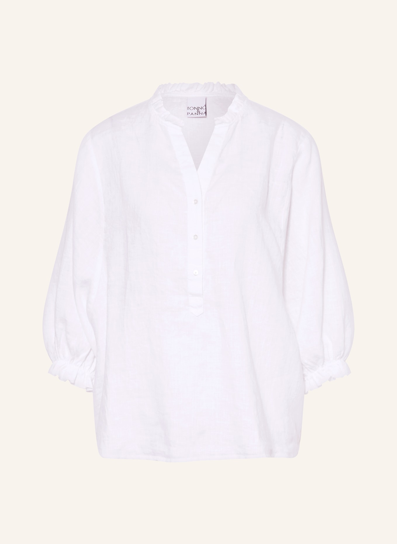 TONNO & PANNA Lněná blůza s 3/4 rukávy: BÍLÁ