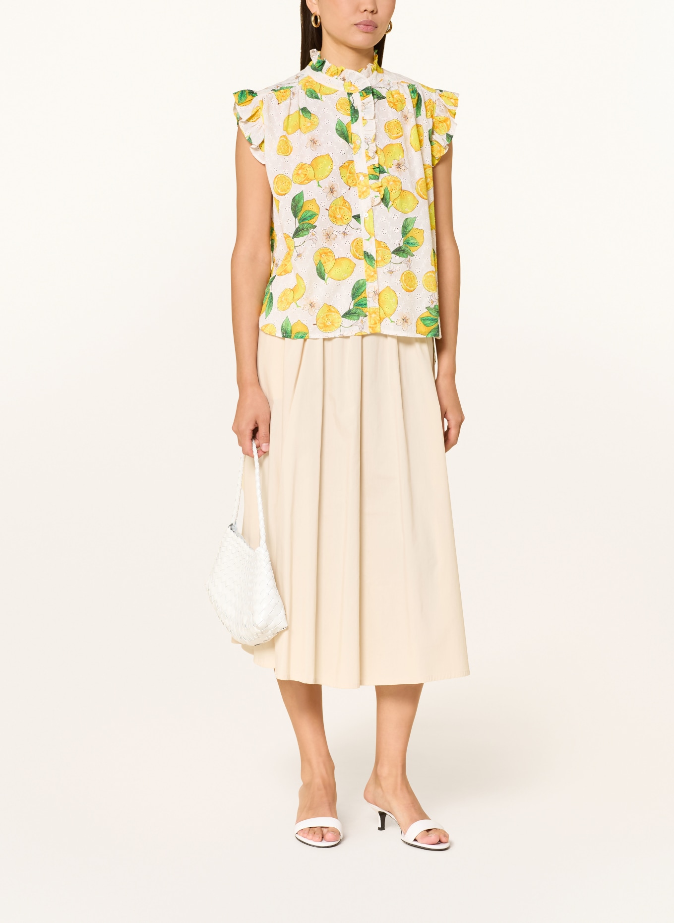 TONNO & PANNA Blusentop aus Lochspitze: WEISS / GELB / GRÜN