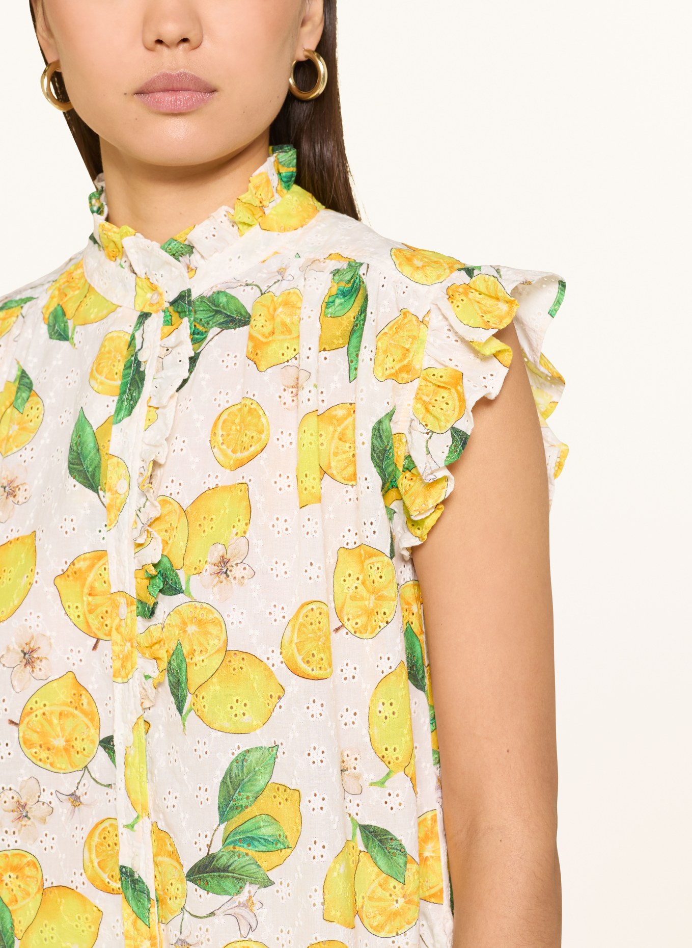 TONNO & PANNA Blusentop aus Lochspitze: WEISS / GELB / GRÜN