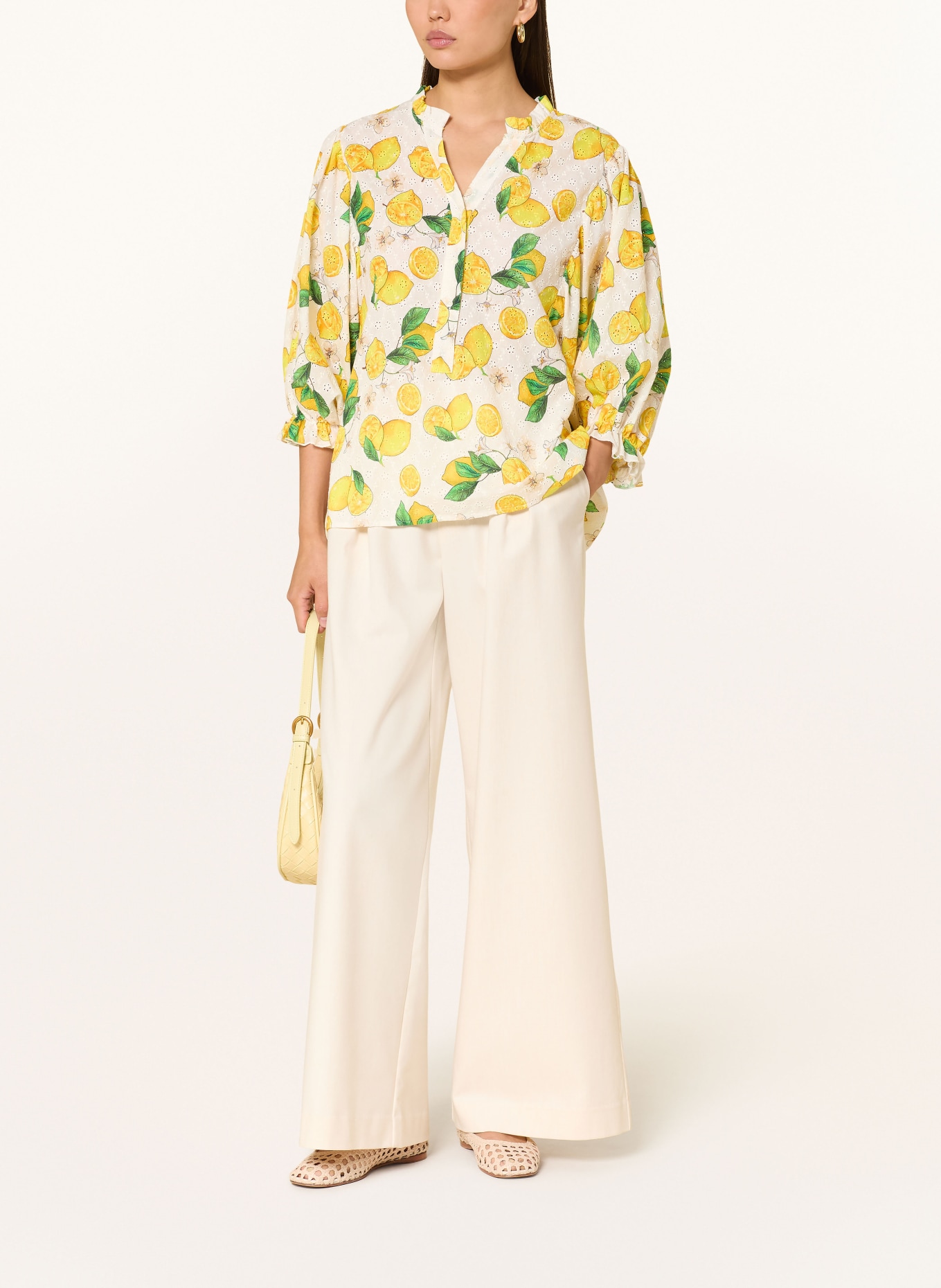 TONNO & PANNA Blusenshirt aus Lochspitze: WEISS / GELB / GRÜN