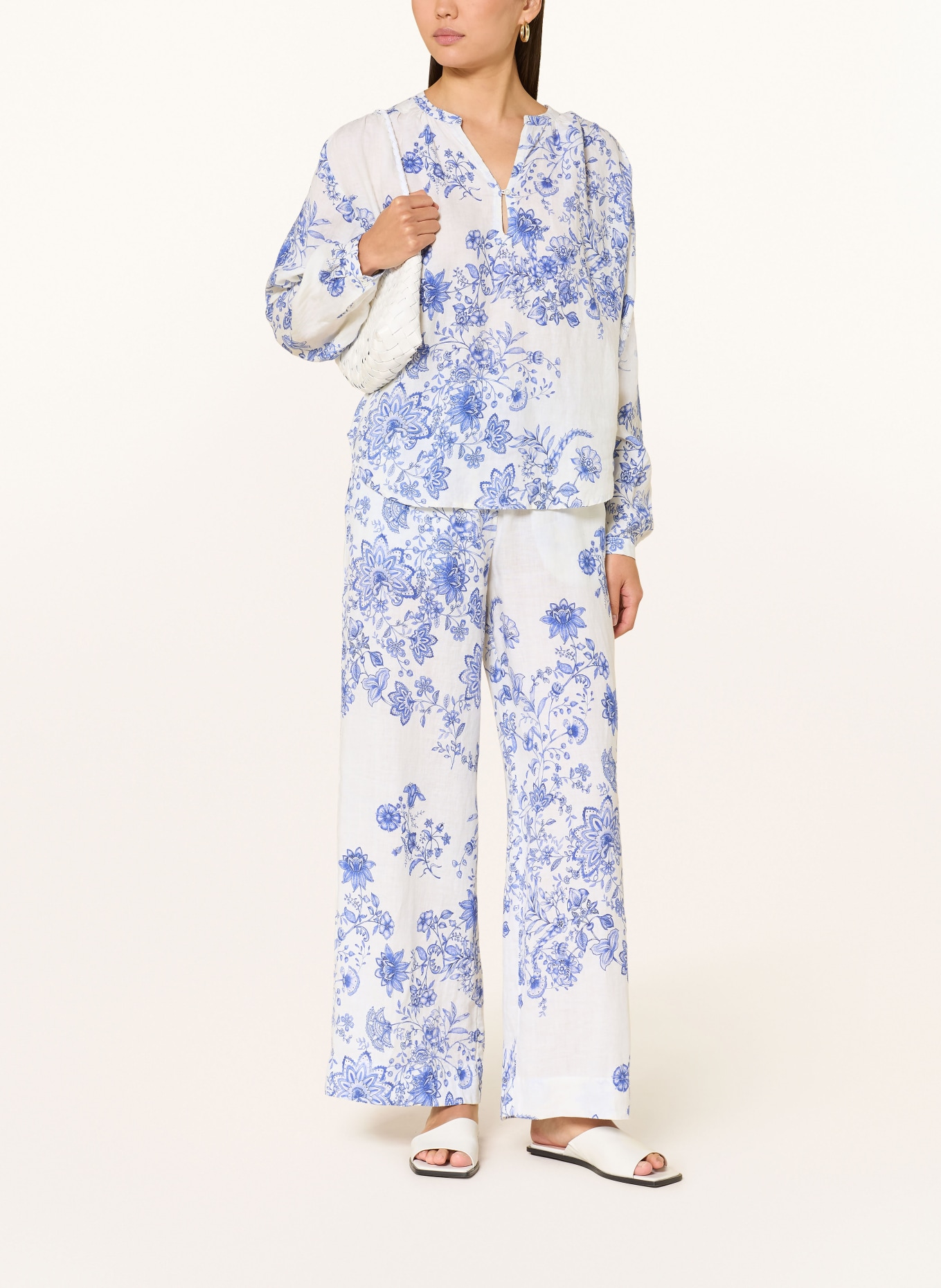 TONNO & PANNA Linen blouse shirt: WHITE / BLUE