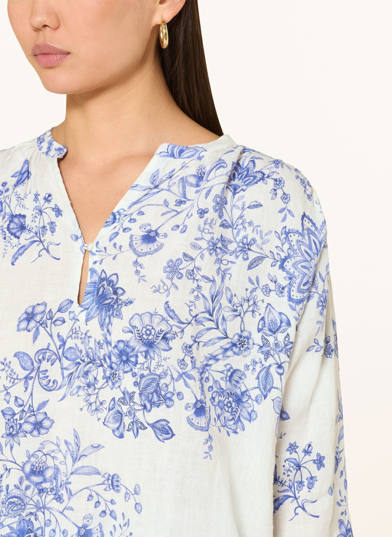 TONNO & PANNA Linen blouse shirt: WHITE / BLUE