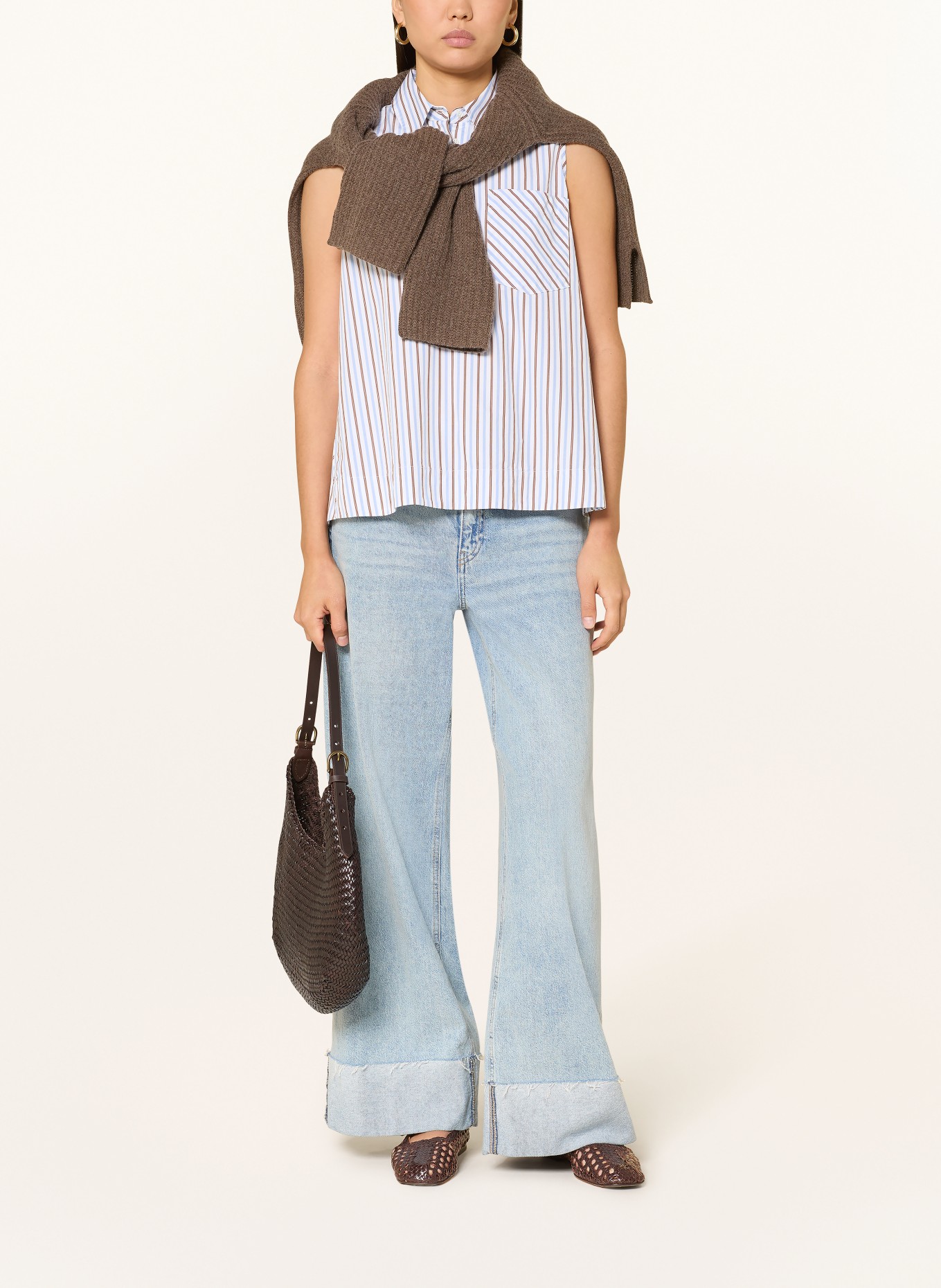 TONNO & PANNA Blouse top: WHITE / LIGHT BROWN / LIGHT BLUE