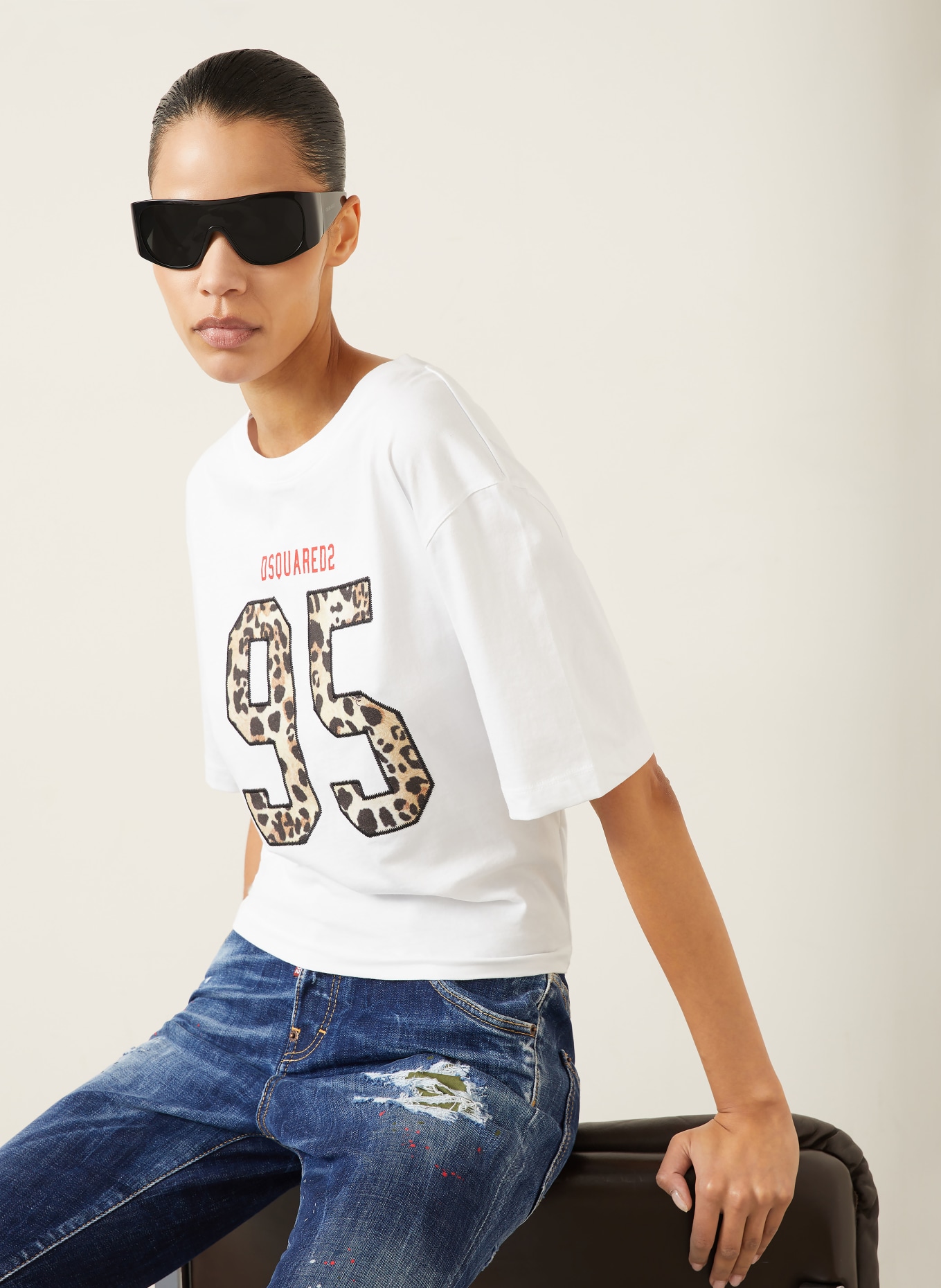 DSQUARED2 T-shirt: WIT / BRUIN / DONKERROOD