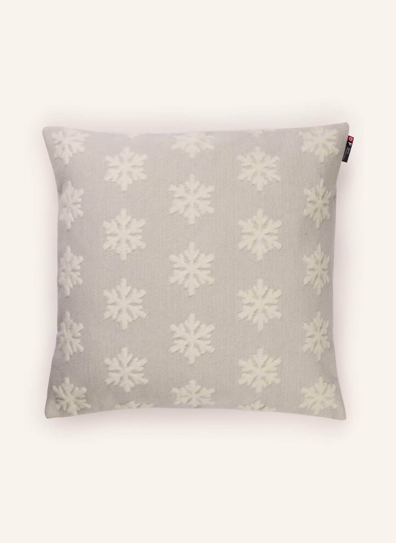 David Fussenegger Dekokissenhülle SCHNEEFLOCKE aus Samt: HELLGRAU / WEISS